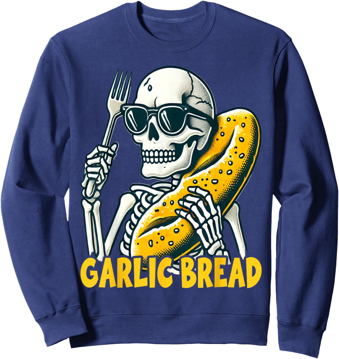 Garlic Bread Skeleton Funny Sweatshirt - Sweatshirt | Navy