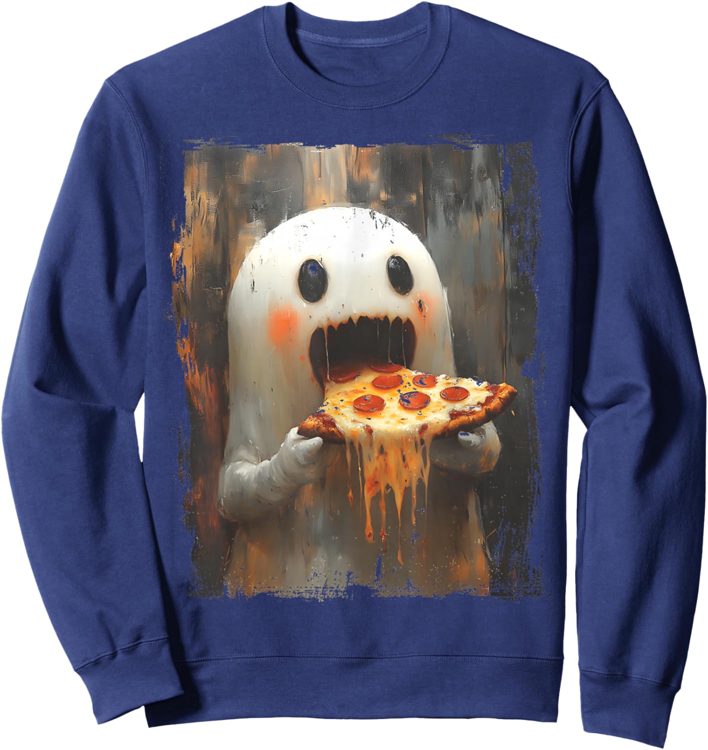 Cute Pizza Ghost Eating Pizza Funny Halloween Food Lovers Sweatshirt - Sweatshirt | Navy