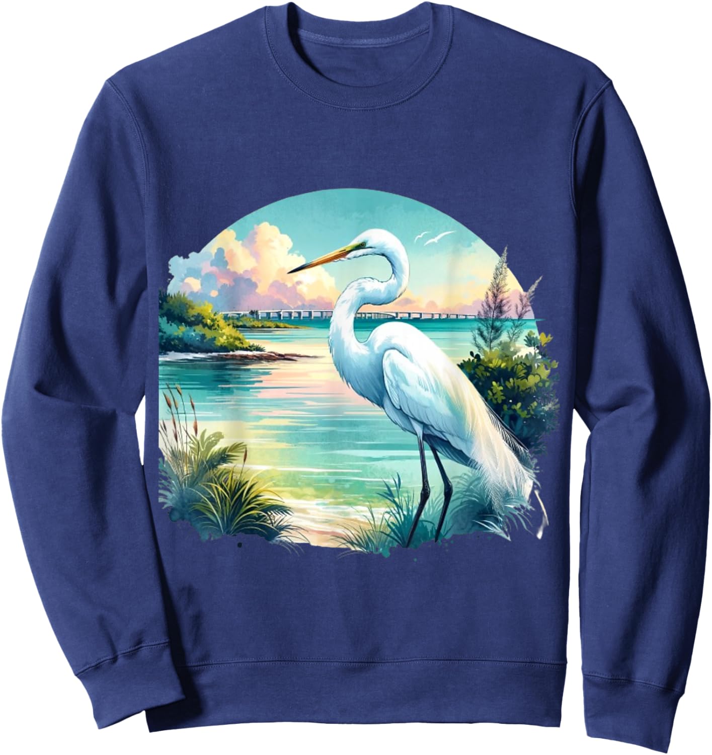 White Egret Florida Keys Nature Sweatshirt - Sweatshirt | Navy