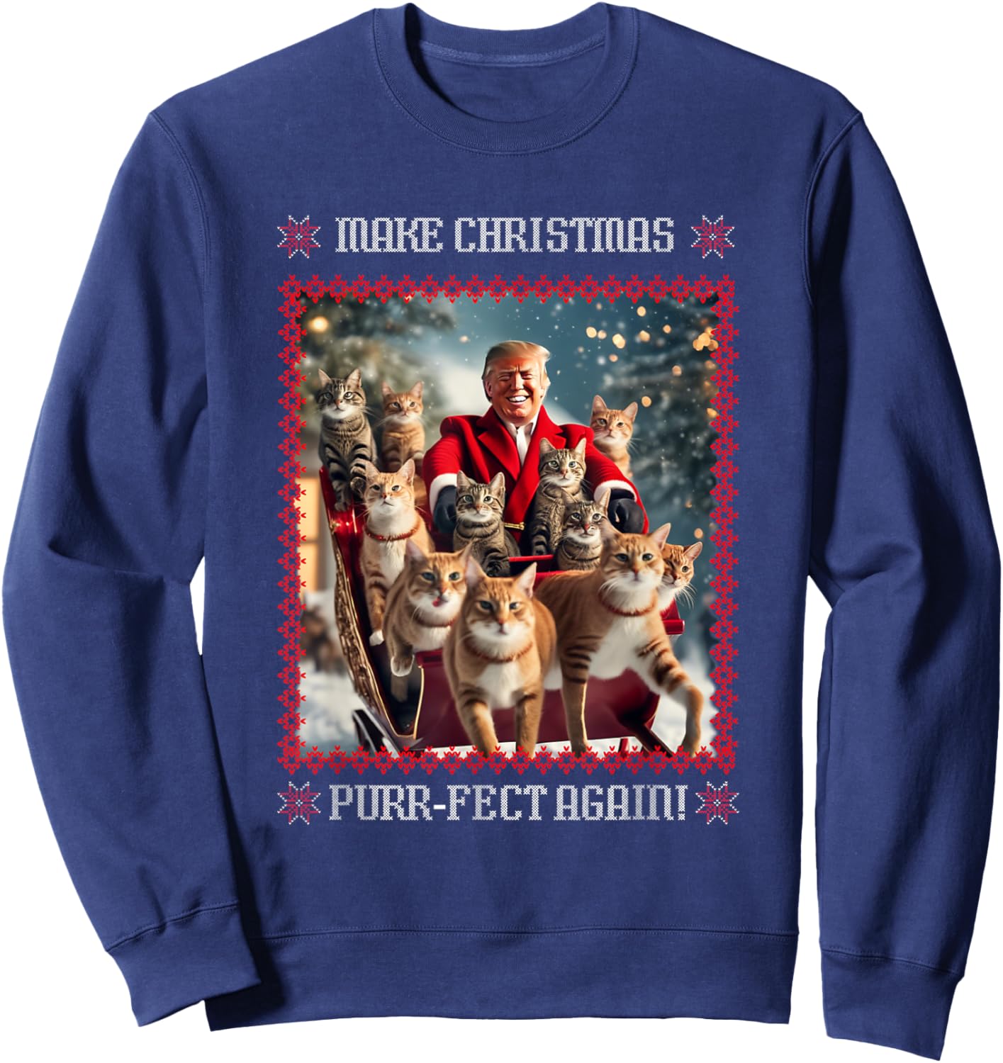 Make Christmas Purr-fect Again Funny Trump Christmas Sweatshirt - Sweatshirt | Navy