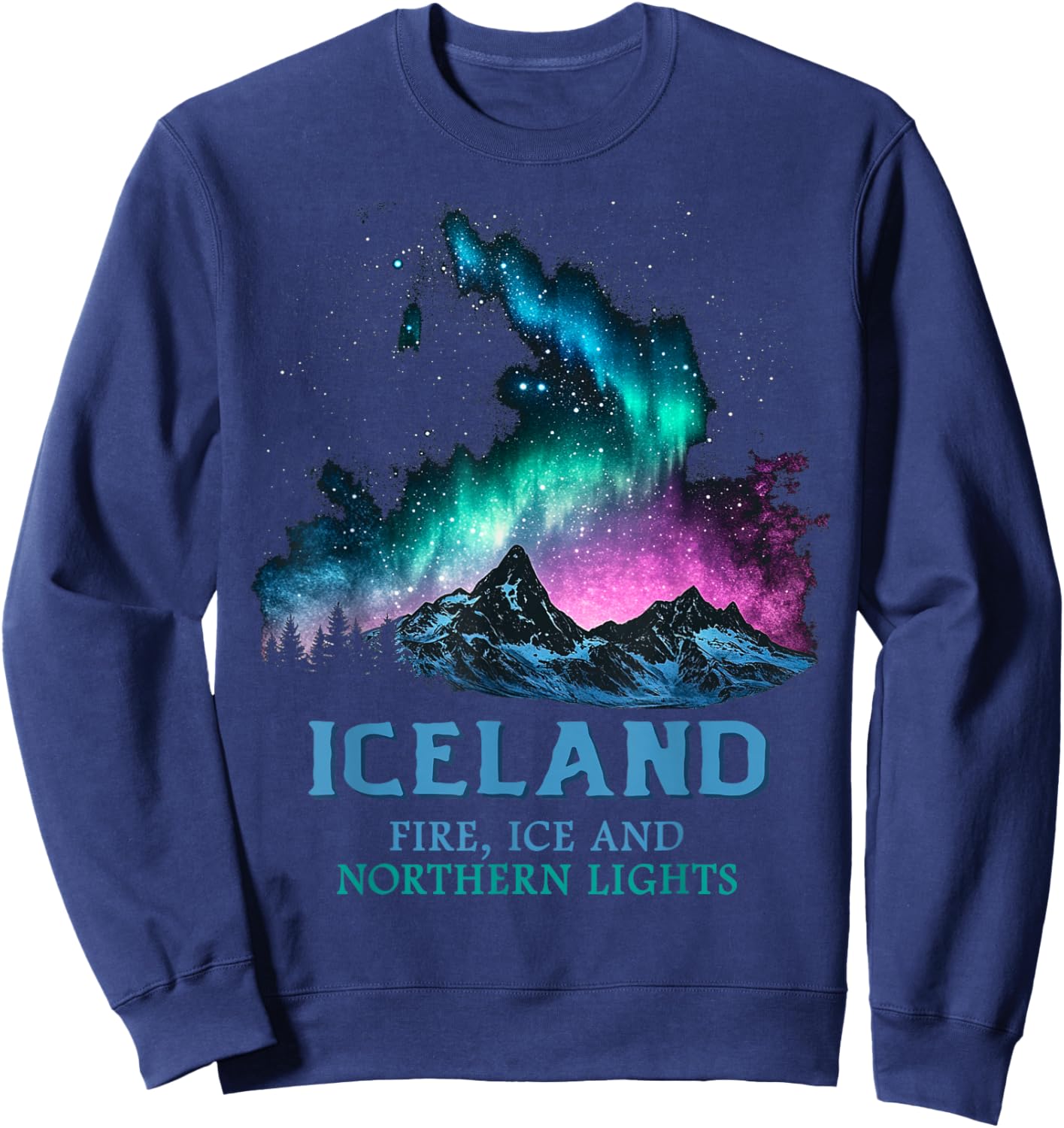 Iceland - Fire Ice Northern Lights Aurora Borealis Sweatshirt - Sweatshirt | Navy