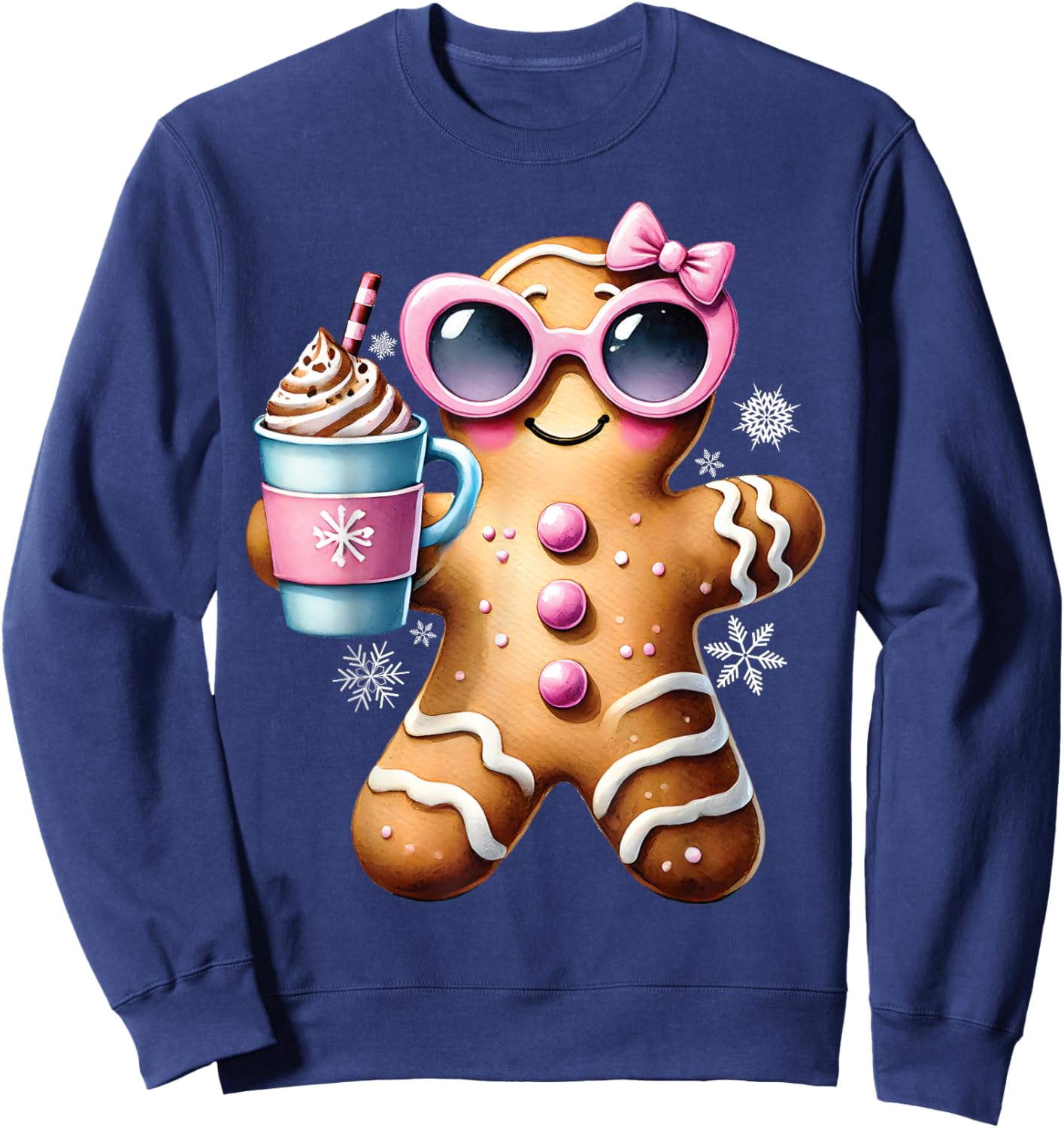 Gingerbread Drinking Hot Chocolate Bougie Women Christmas Sweatshirt - Sweatshirt | Navy