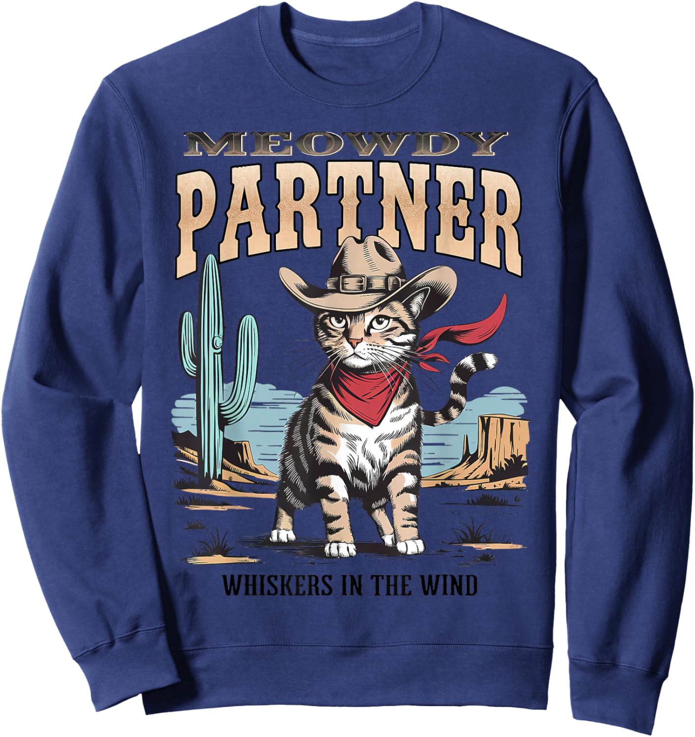 Vintage Cat Meowdy Partner Cowboy Gifts Women Kid Sweatshirt - Sweatshirt | Navy