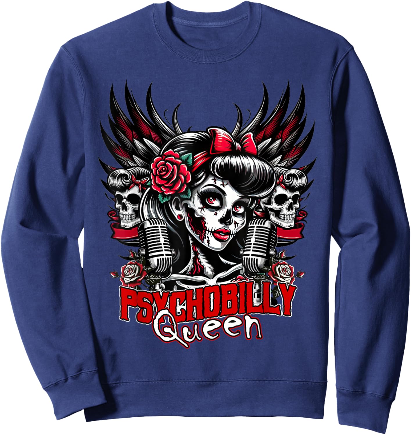 Psychobilly Queen Zombie Pin Up Girl Retro Rockabilly Sweatshirt - Sweatshirt | Navy