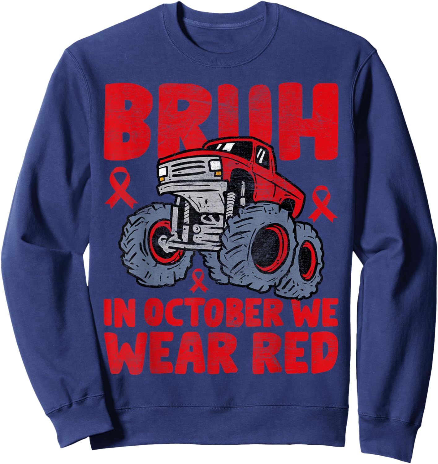 Red Ribbon Week Shirt for Kids Boys Bruh In October Wear Red Sweatshirt - Sweatshirt | Navy