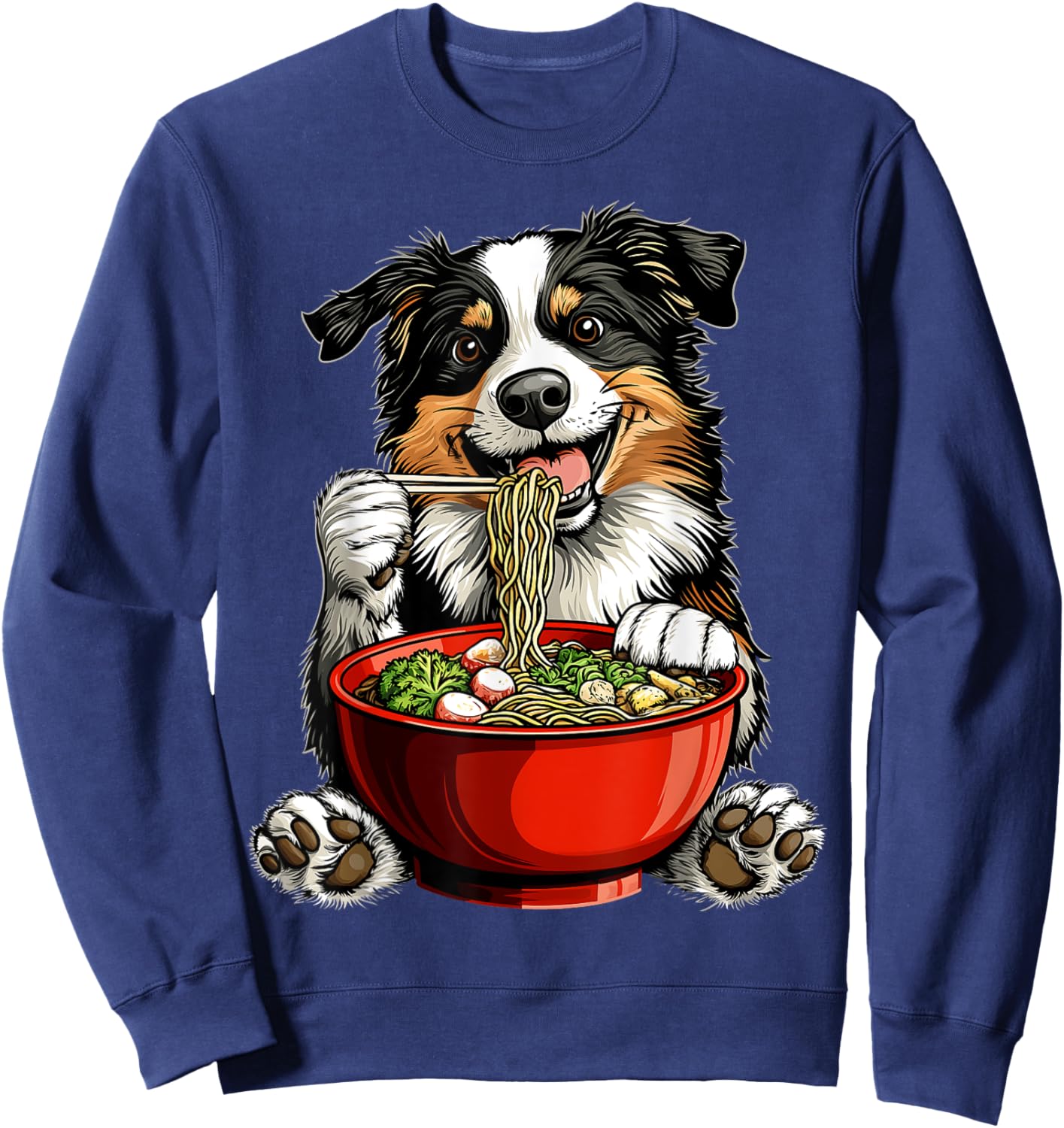 Border Collie Dog Eating Ramen Bowl Japanese Noodles Sweatshirt - Sweatshirt | Navy