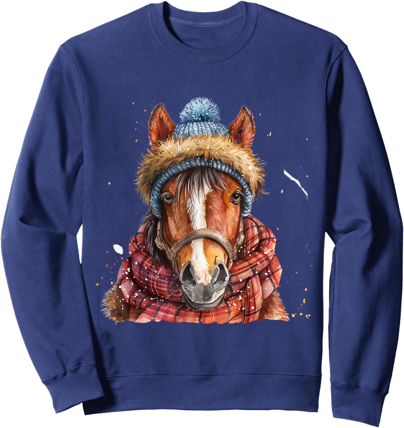 Merry Christmas Gifts For The Whole Family Adult Equestrian Horse Portrait Christmas Horseback Riding Sweatshirt - Sweatshirt | Navy