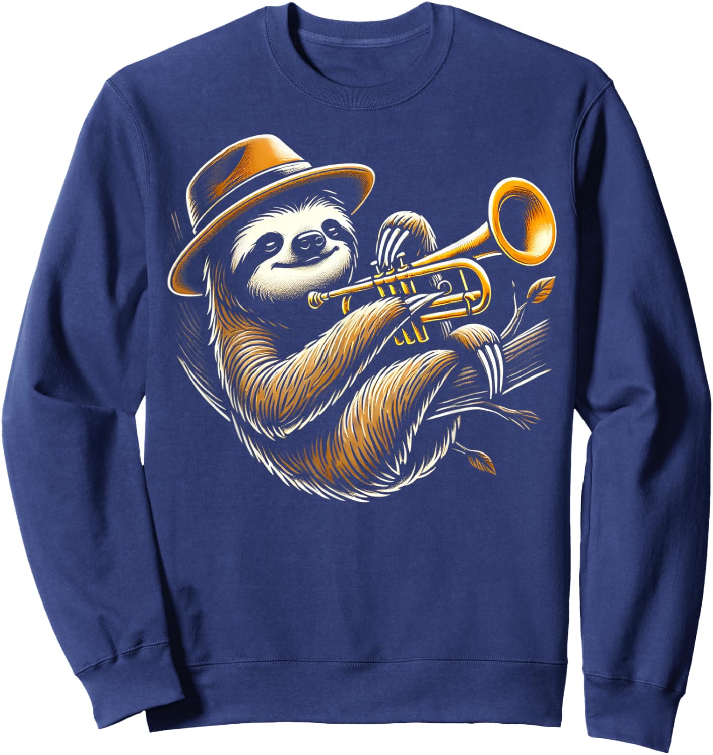 Sloth Trumpet Player Trumpeter Jazz Music Lover Sweatshirt - Sweatshirt | Navy
