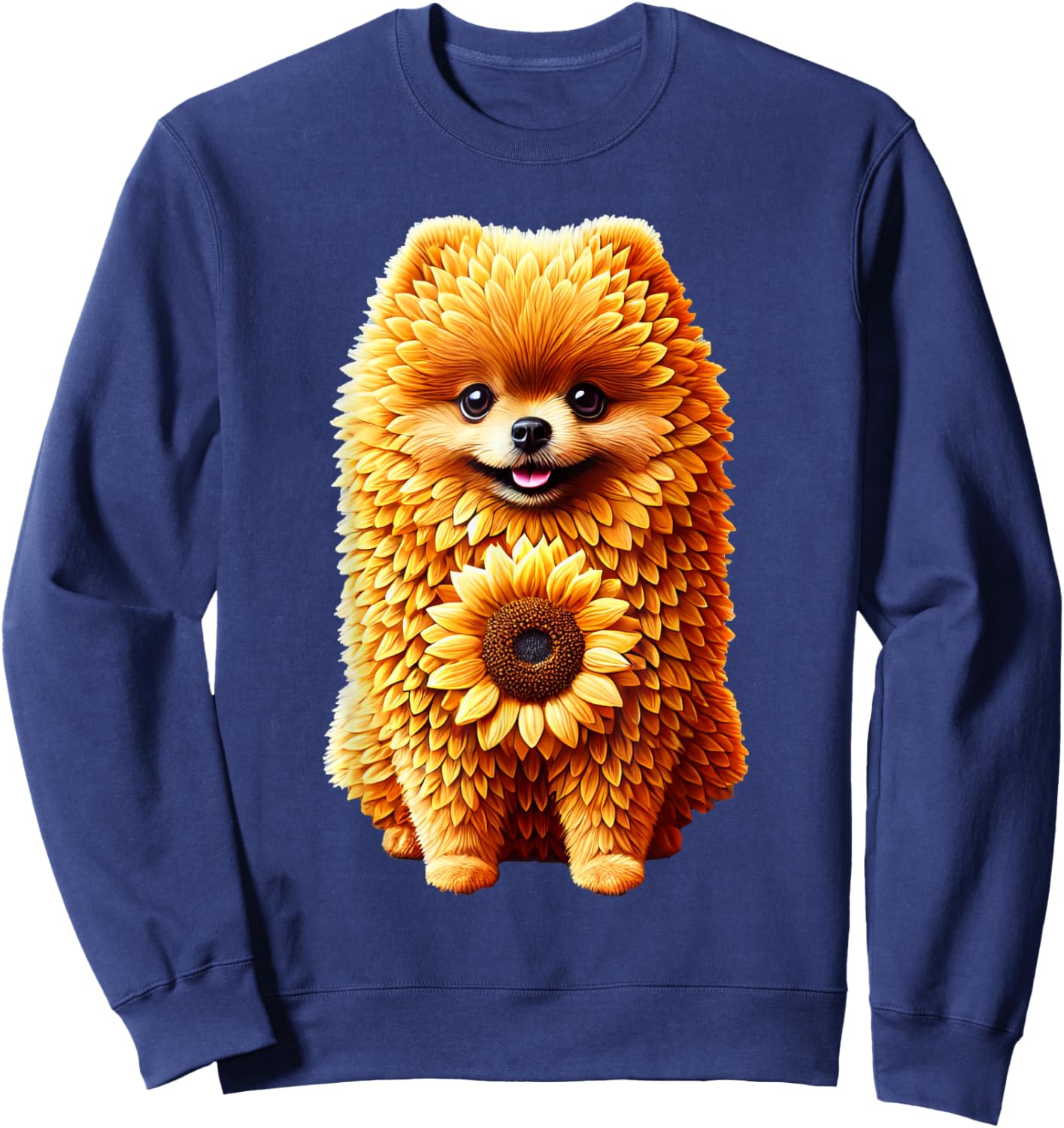 Sunflower Pomeranian Dog Flower Gardening Floral Sweatshirt - Sweatshirt | Navy
