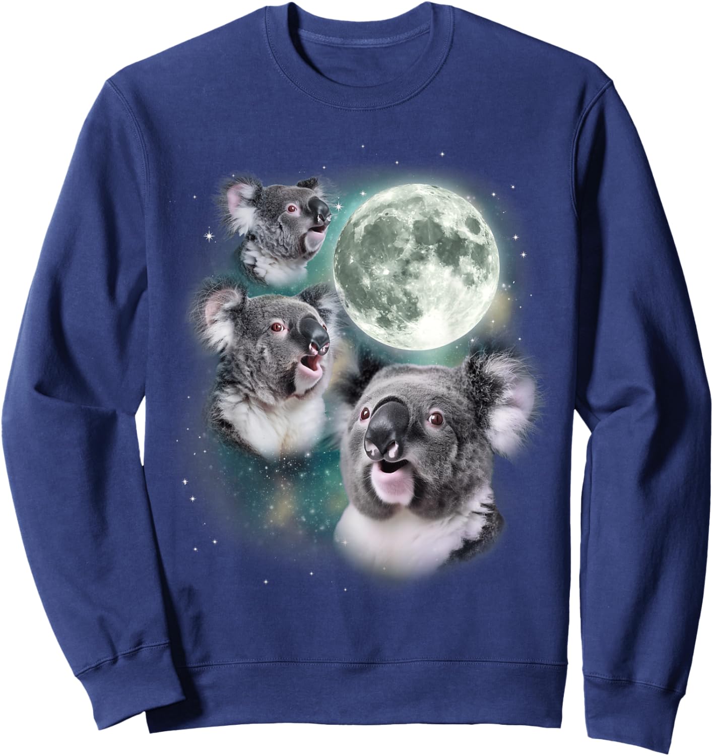 Three Koala Moon | Cute Quirky Meme Howling Wildlife Koala Sweatshirt - Sweatshirt | Navy