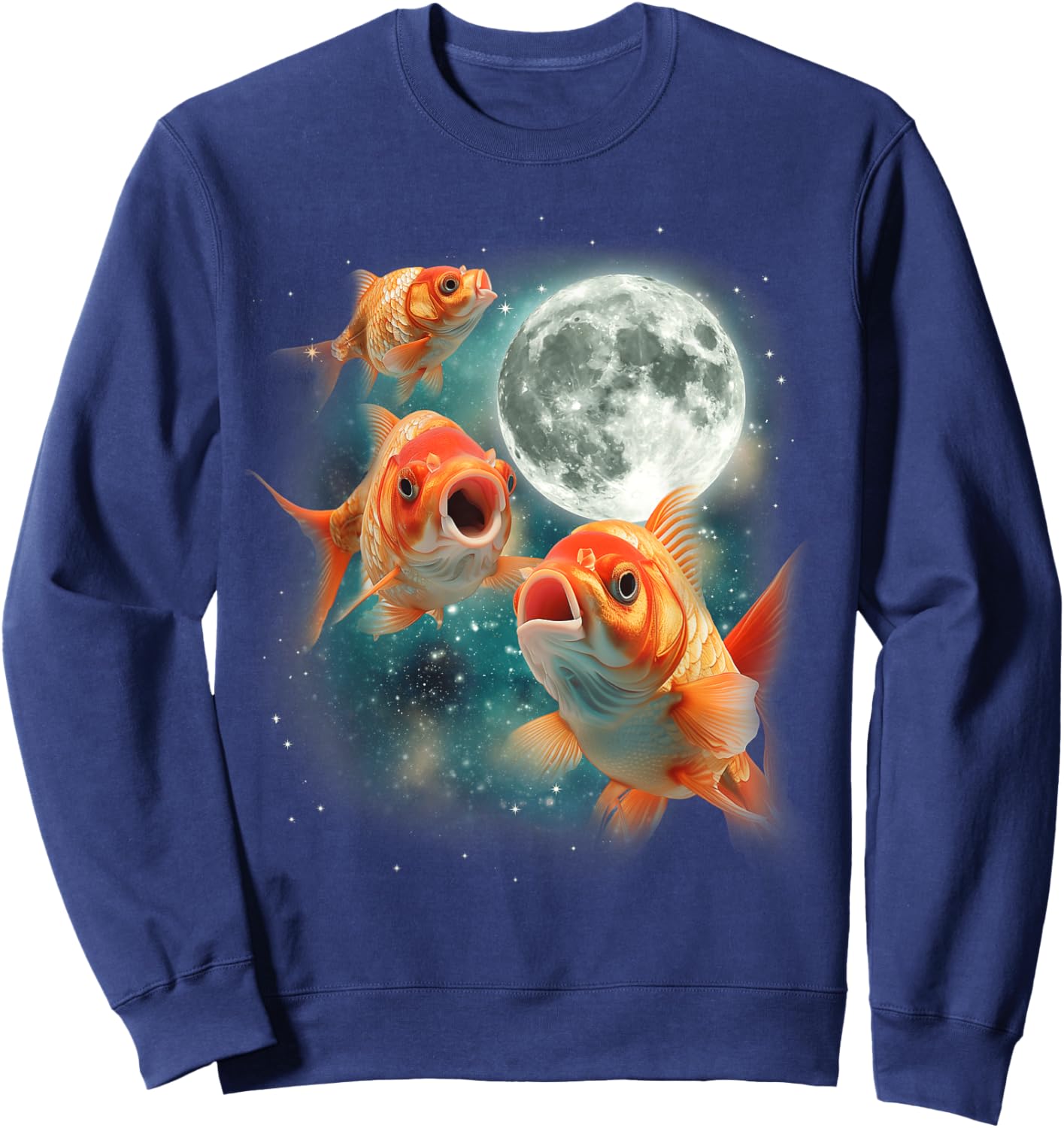 Three Goldfish Moon | 3 Fish Moon Unique Goldfish Parody Sweatshirt - Sweatshirt | Navy