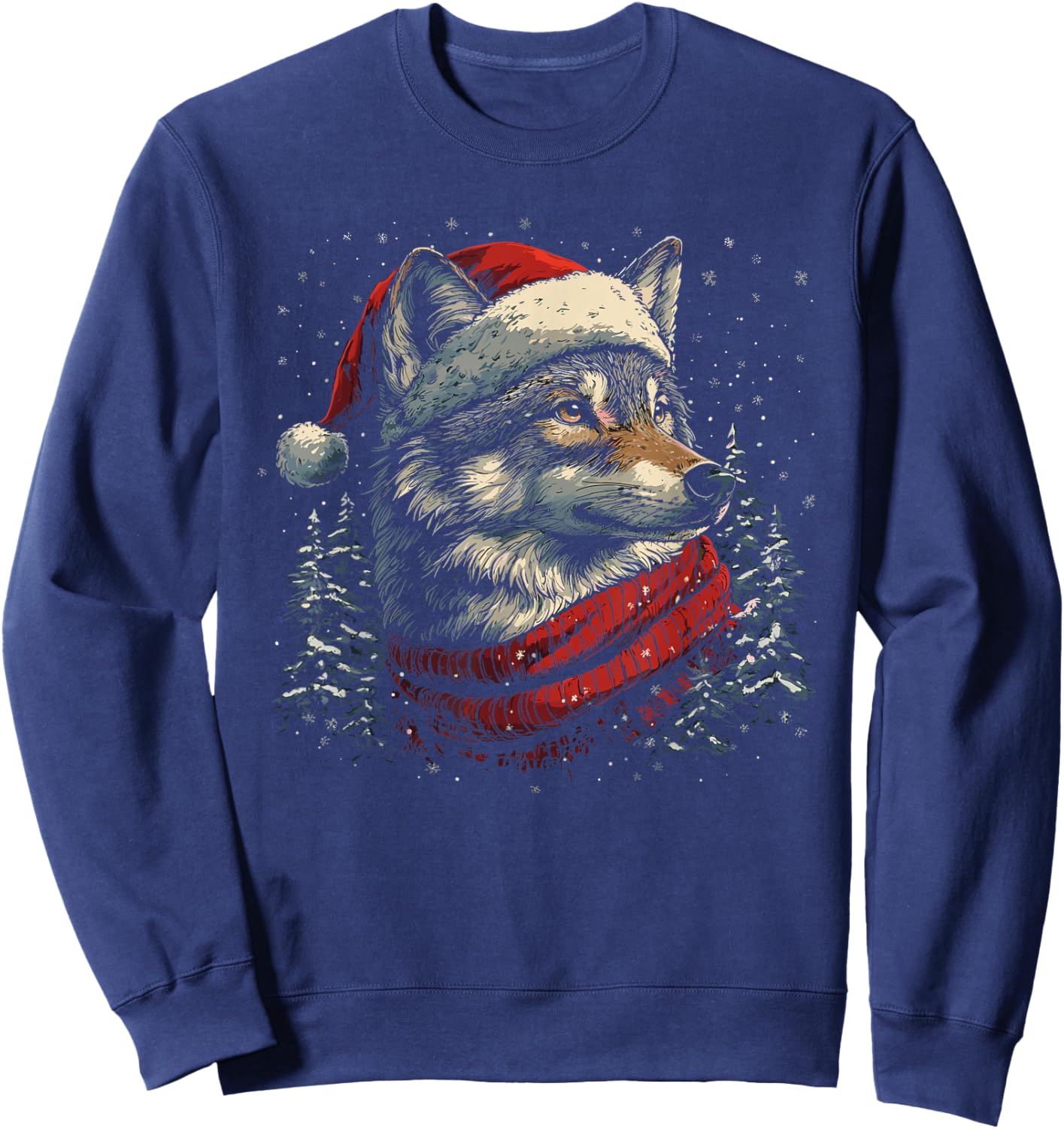 Wolf Reindeer Christmas Pajama Funny Wolves Xmas Sweatshirt - Sweatshirt | Navy