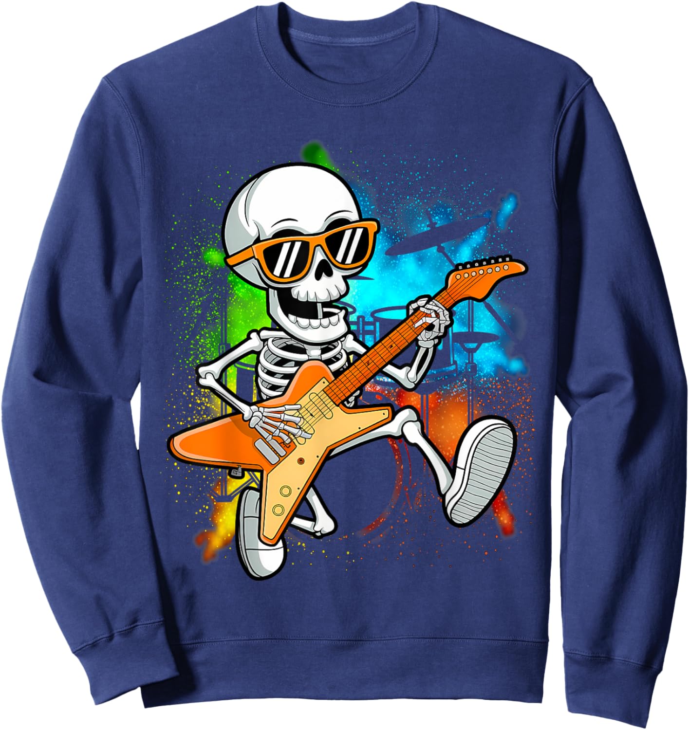 Skeleton Playing Guitar Rock & Roll Boys Kids Sweatshirt - Sweatshirt | Navy