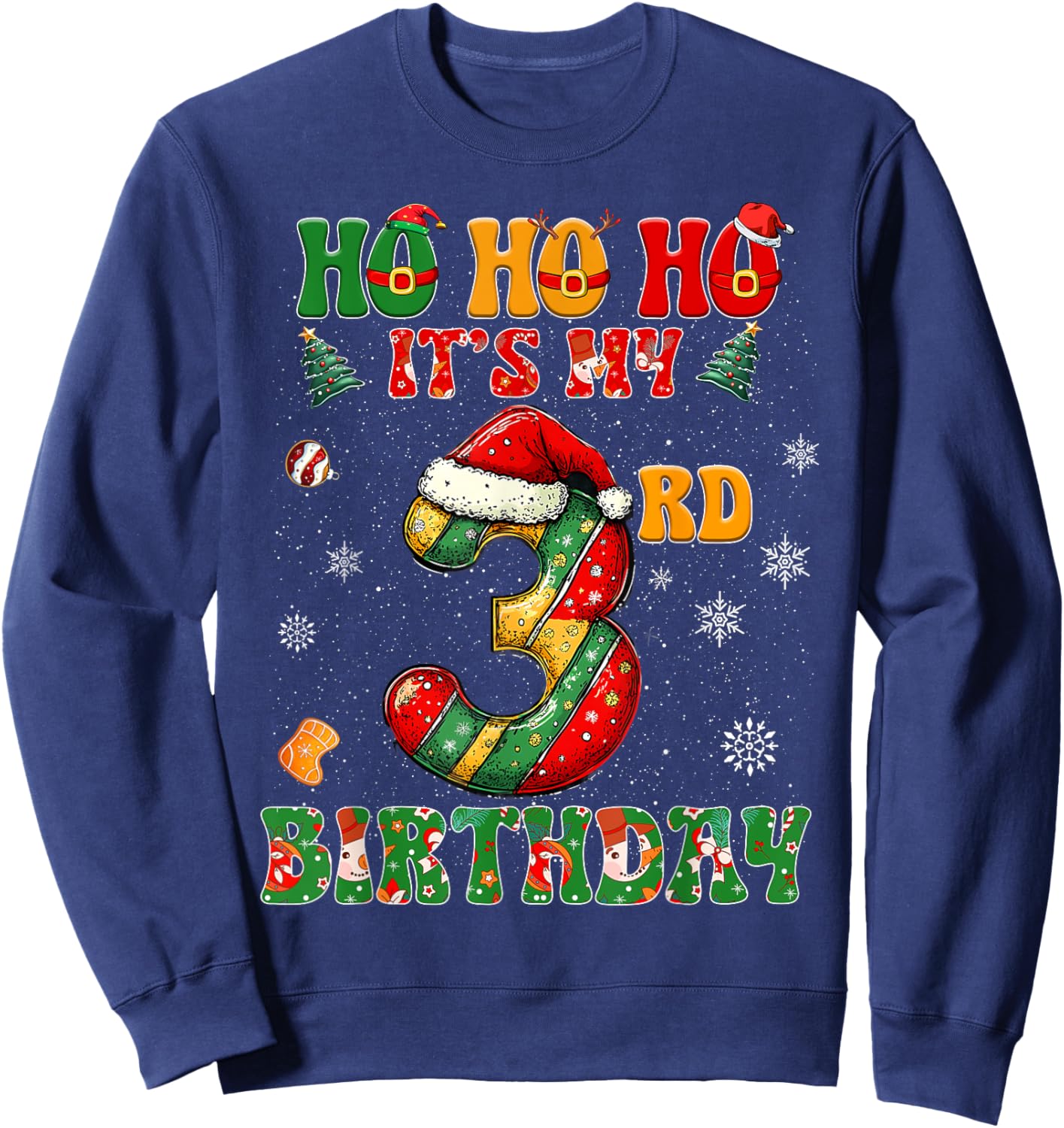 Ho Ho Ho It's My 3rd Birthday Xmas Candy Cane 3 Years Old Sweatshirt - Sweatshirt | Navy
