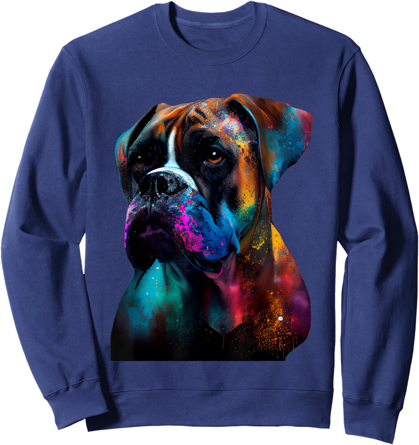 Colorful Boxer Dog Vibrant Paint Splash Women Kids Sweatshirt - Sweatshirt | Navy