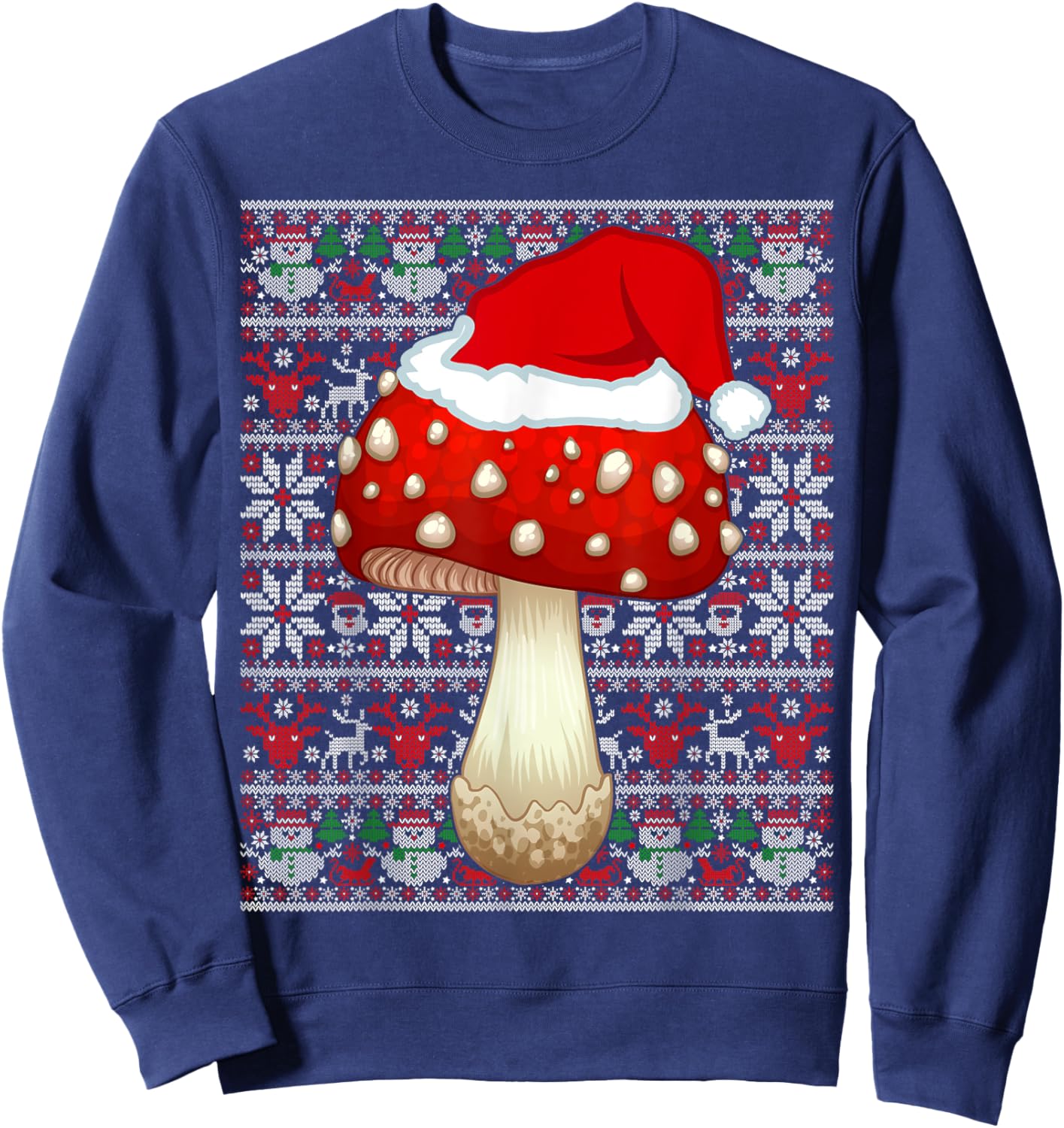 Santa Hat Ugly Christmas Sweater Mushroom Fruit Lovers Sweatshirt - Sweatshirt | Navy