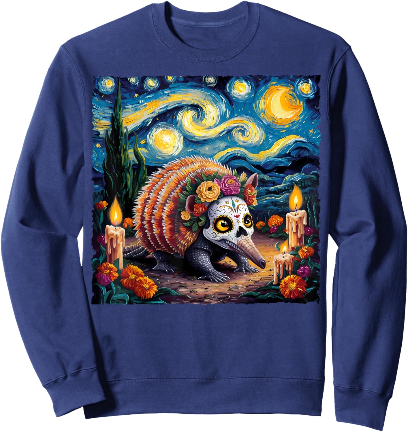Armadillo Van Gogh Style The Starry Night Day Of Dead Funny Sweatshirt - Sweatshirt | Navy
