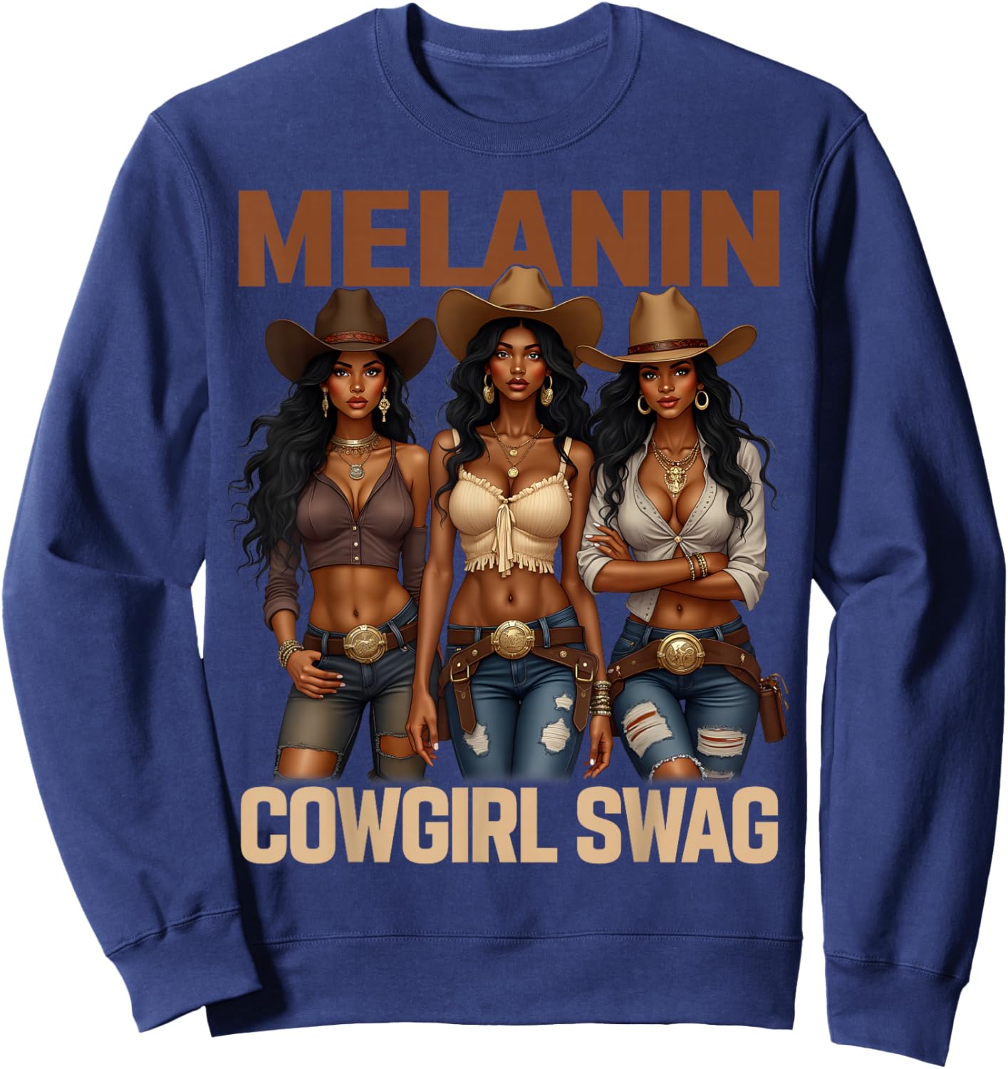 African Melanin Cowgirl Swag, Melanin Cowgirls Black BHM Sweatshirt - Sweatshirt | Navy