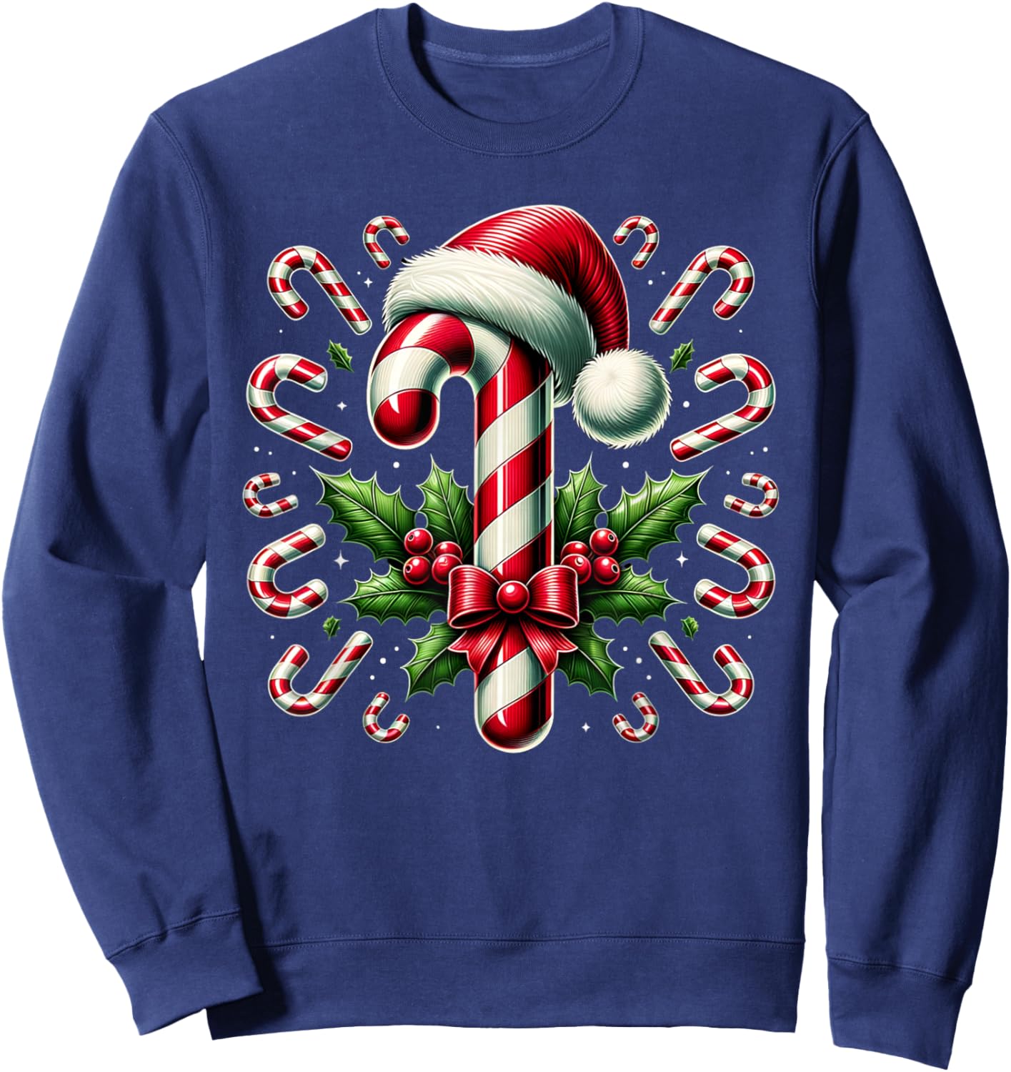 Christmas Candy Cane Crew Lights Red and White Candy Costume Sweatshirt - Sweatshirt | Navy