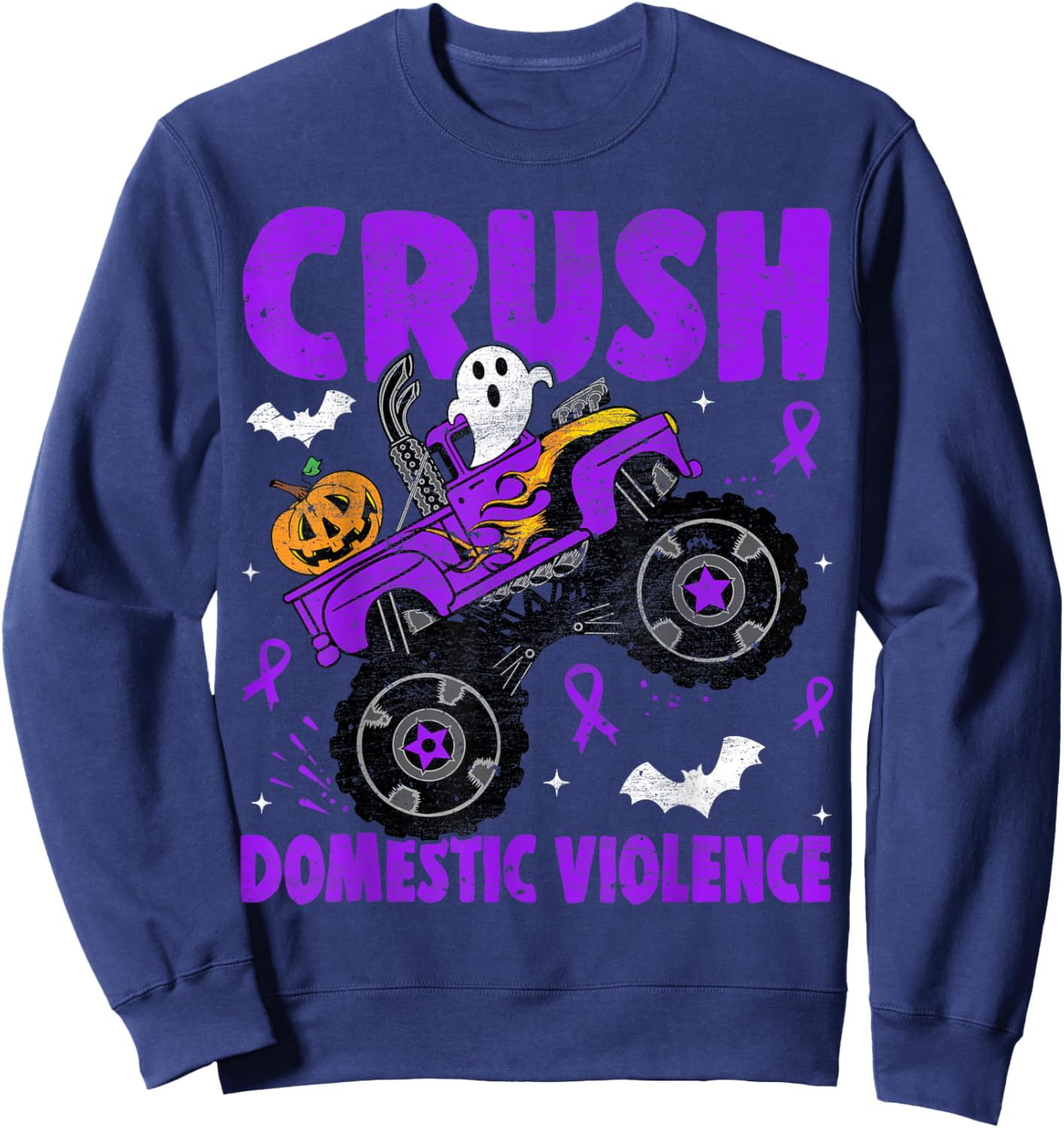 Crush Domestic Violence Awareness Halloween Monster Truck Sweatshirt - Sweatshirt | Navy