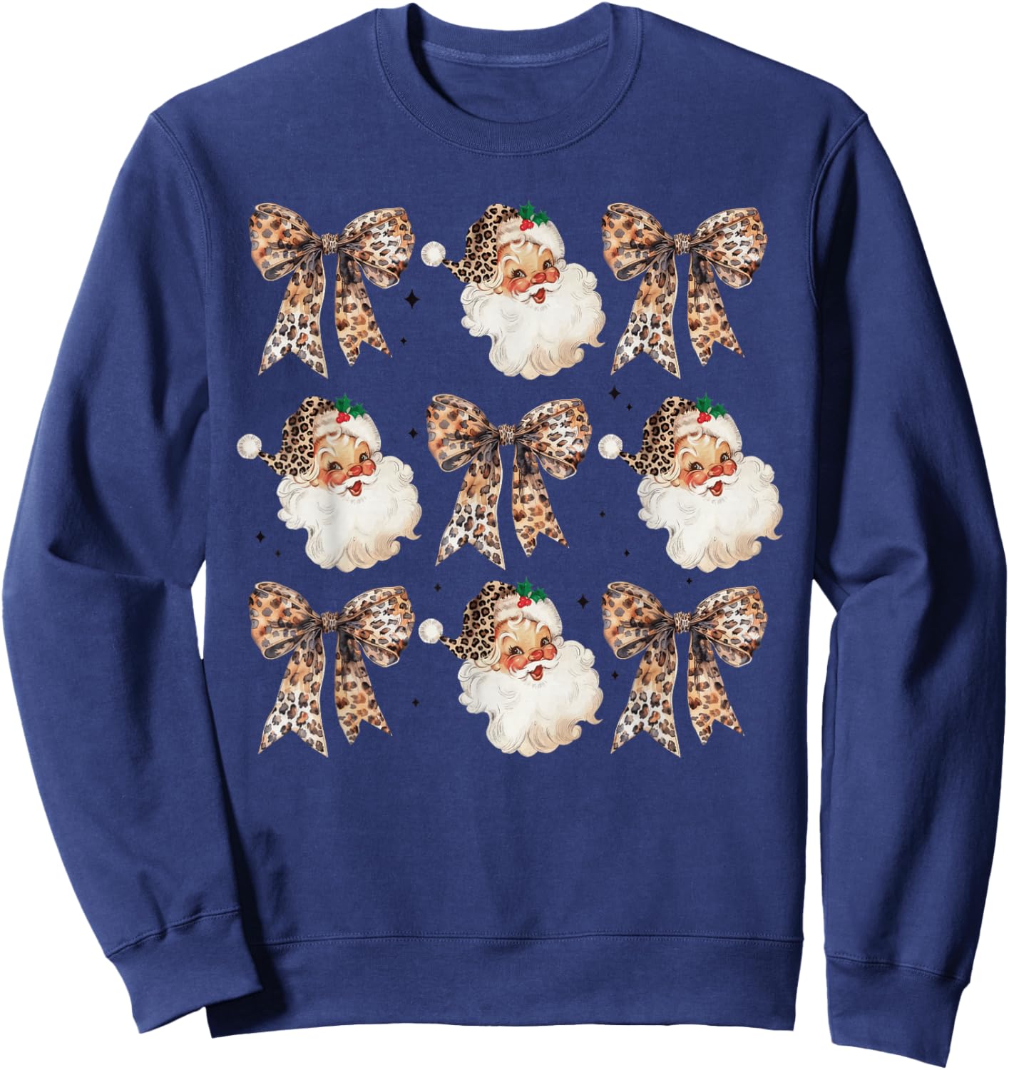 Cute Santa Christmas Xmas Coquette Bow Leopard Girls Sweatshirt - Sweatshirt | Navy