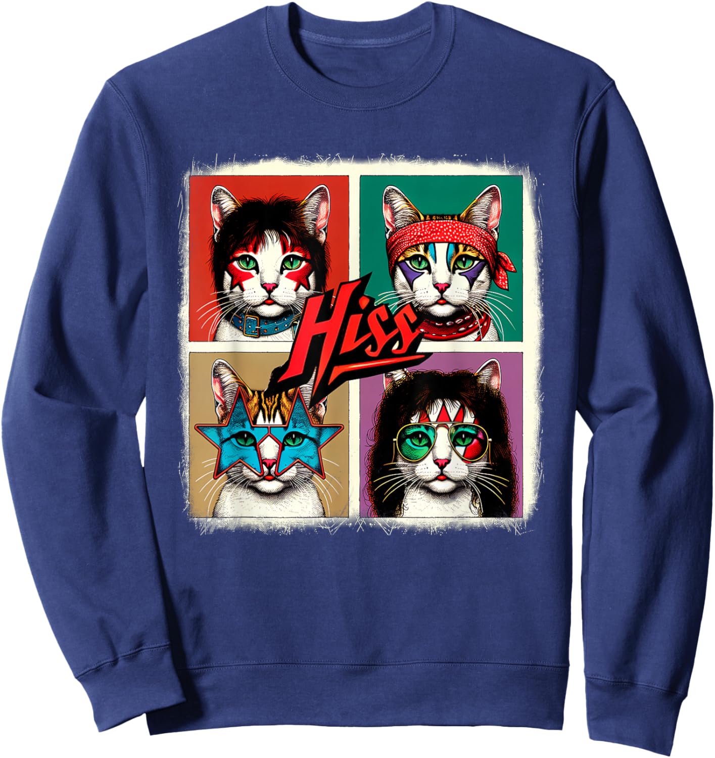 Rock Band Retro Cat Music Concert Band 70s 09S0SR Sweatshirt - Sweatshirt | Navy