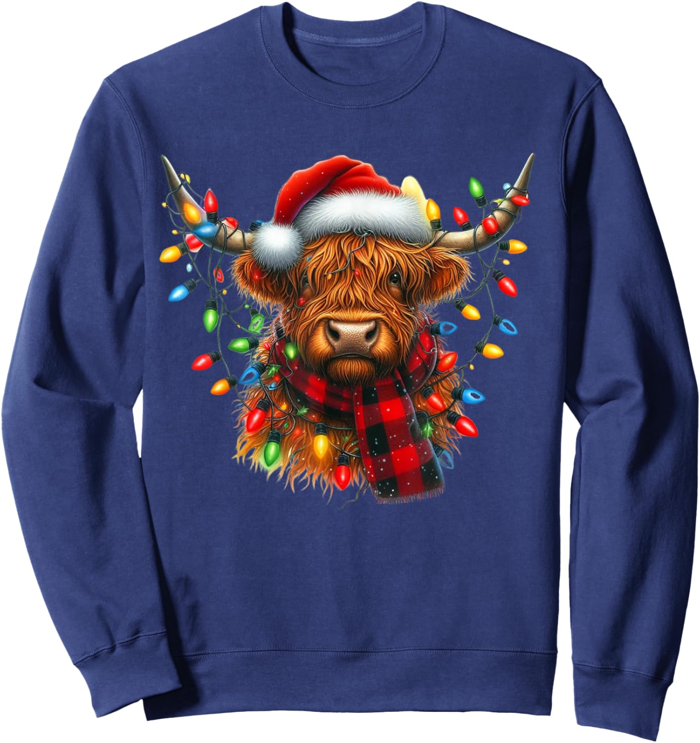 Scottish Highland Cow Santa Claus Hat Christmas Highland Cow Sweatshirt - Sweatshirt | Navy