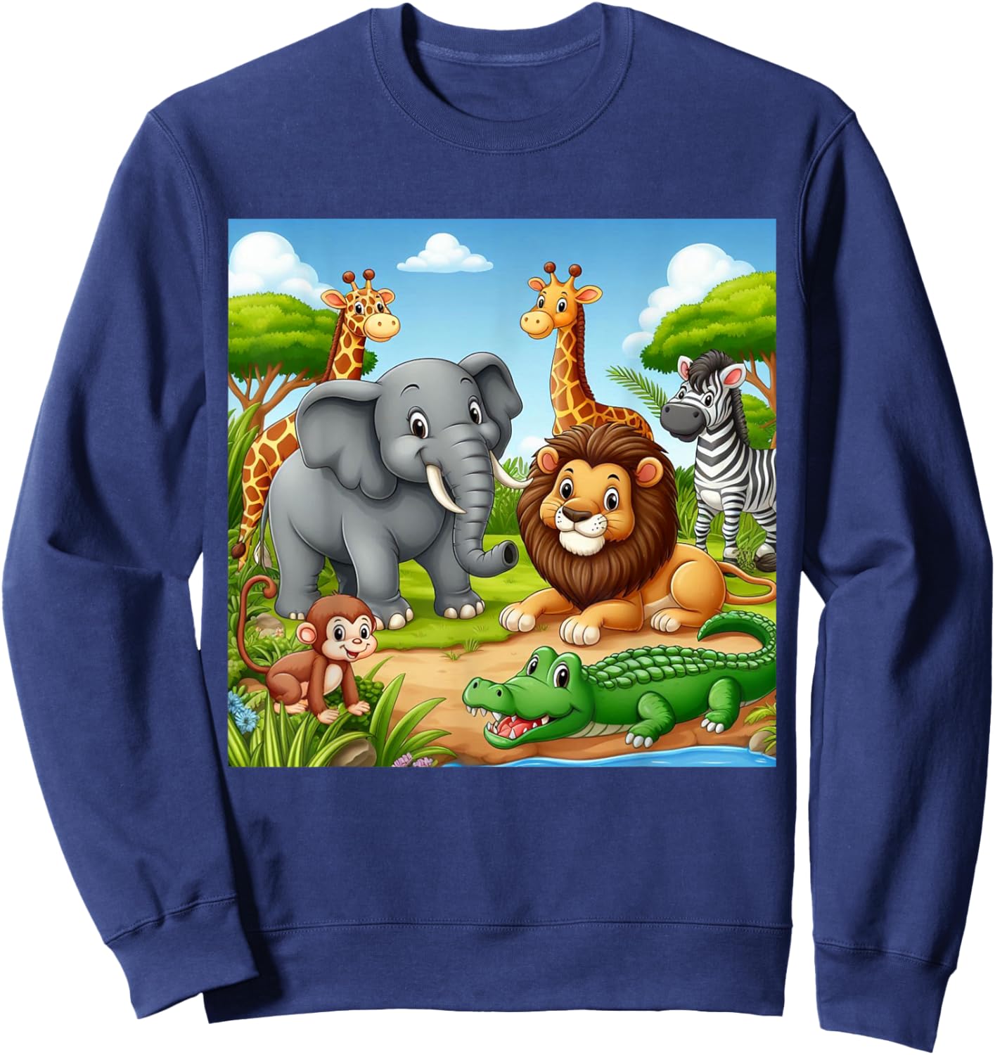 Cute Animals Cartoon Jungle Theme - Cool Funny Animal Art Sweatshirt - Sweatshirt | Navy