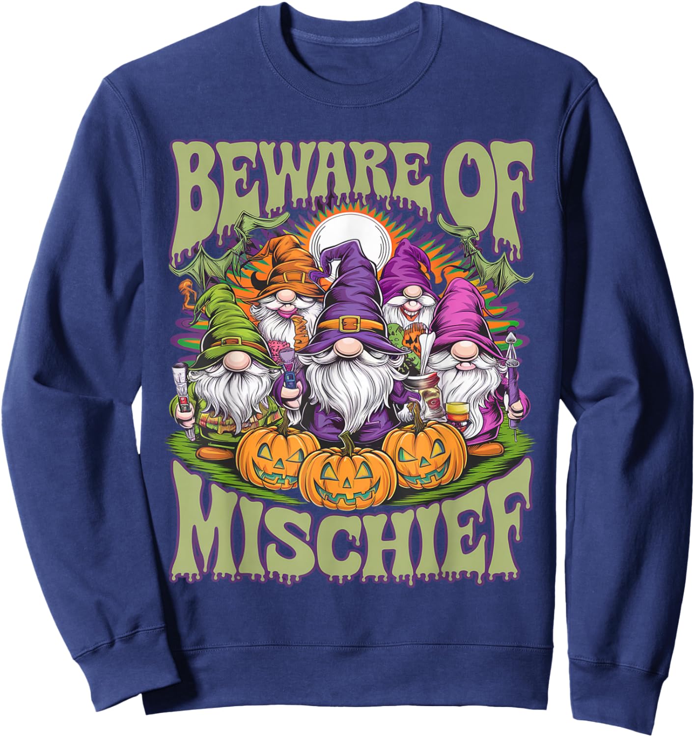 Evil Gnome Happy Halloween Trick or Treat Sweatshirt - Sweatshirt | Navy