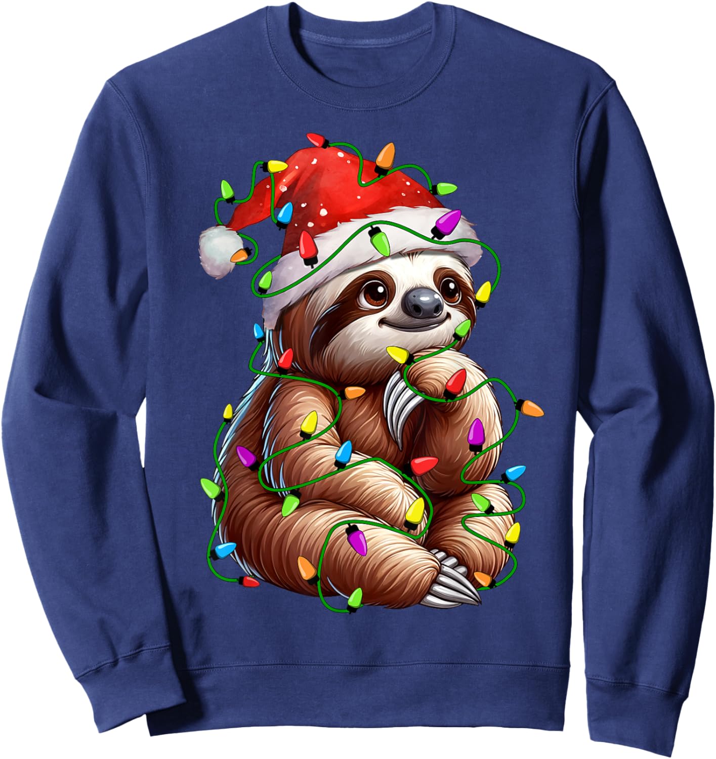 Sloth Santa Christmas Tree Lighting Xmas Funny Sweatshirt - Sweatshirt | Navy