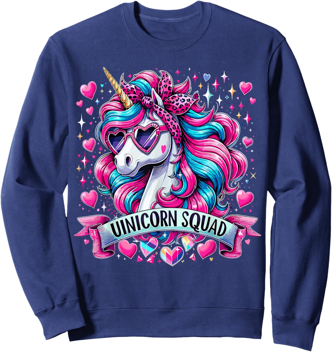 Unicorn Squad Unicorn with leopard Bandana Sweatshirt - Sweatshirt | Navy