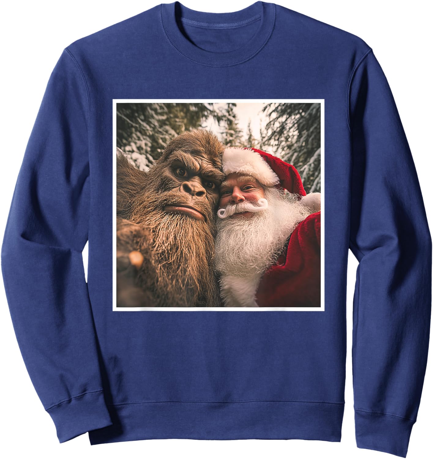 Funny Cute Bigfoot Santa Claus Selfie Christmas Pajama Sweatshirt - Sweatshirt | Navy