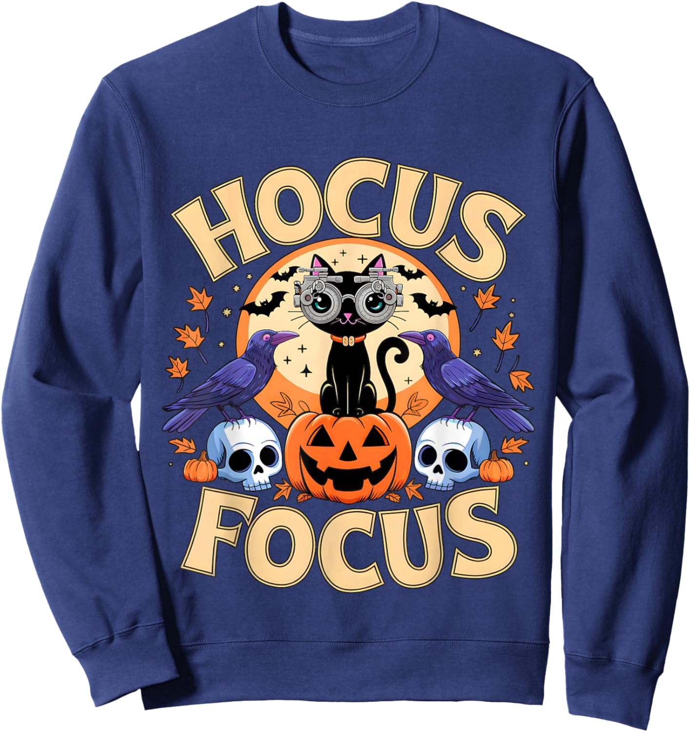 Hocus Focus Optometry Halloween Shirt Eye Doctor Cat Spooky Sweatshirt - Sweatshirt | Navy