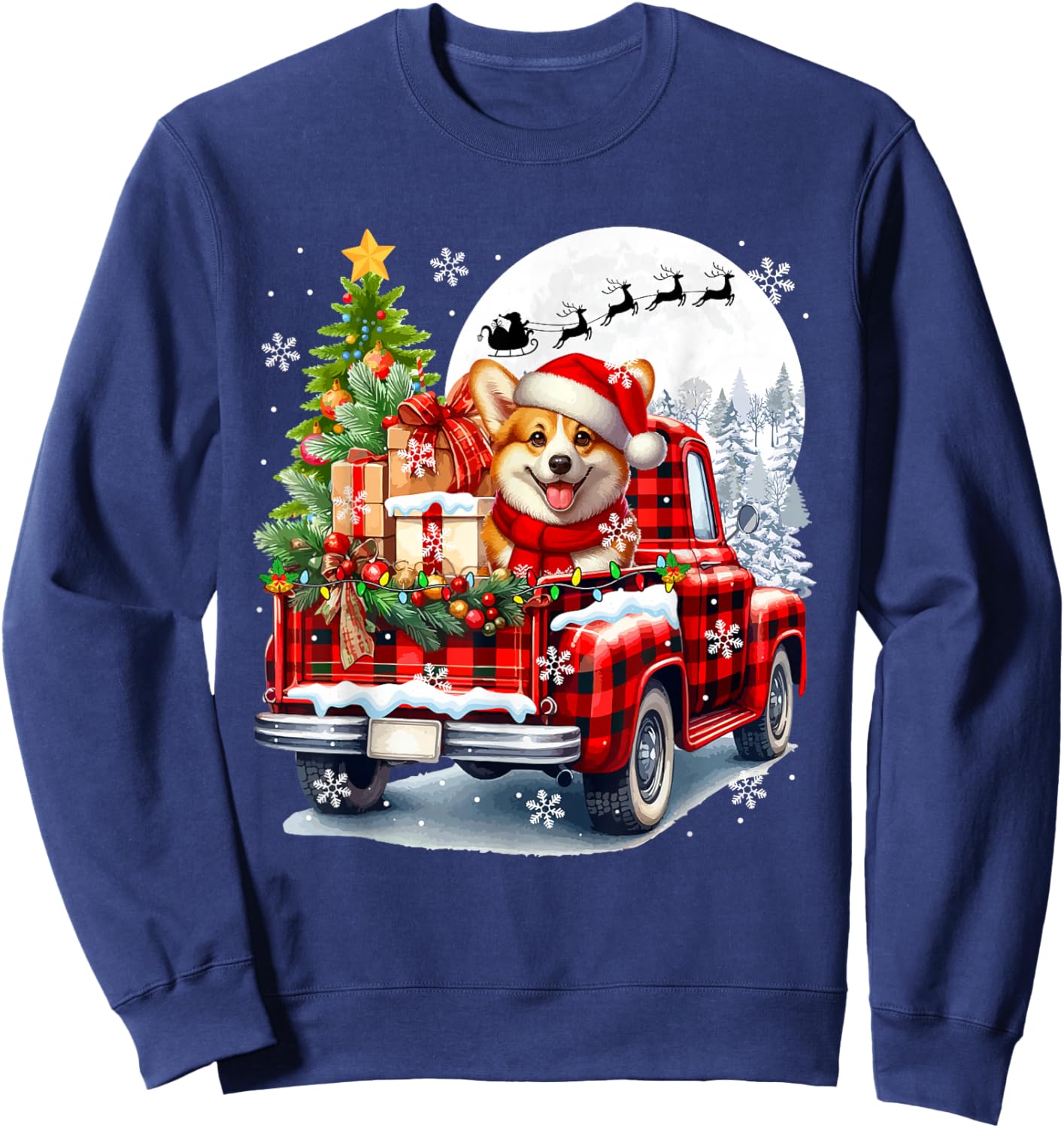 Santa Corgi On Pickup Truck Christmas Owner Kids Family Sweatshirt - Sweatshirt | Navy