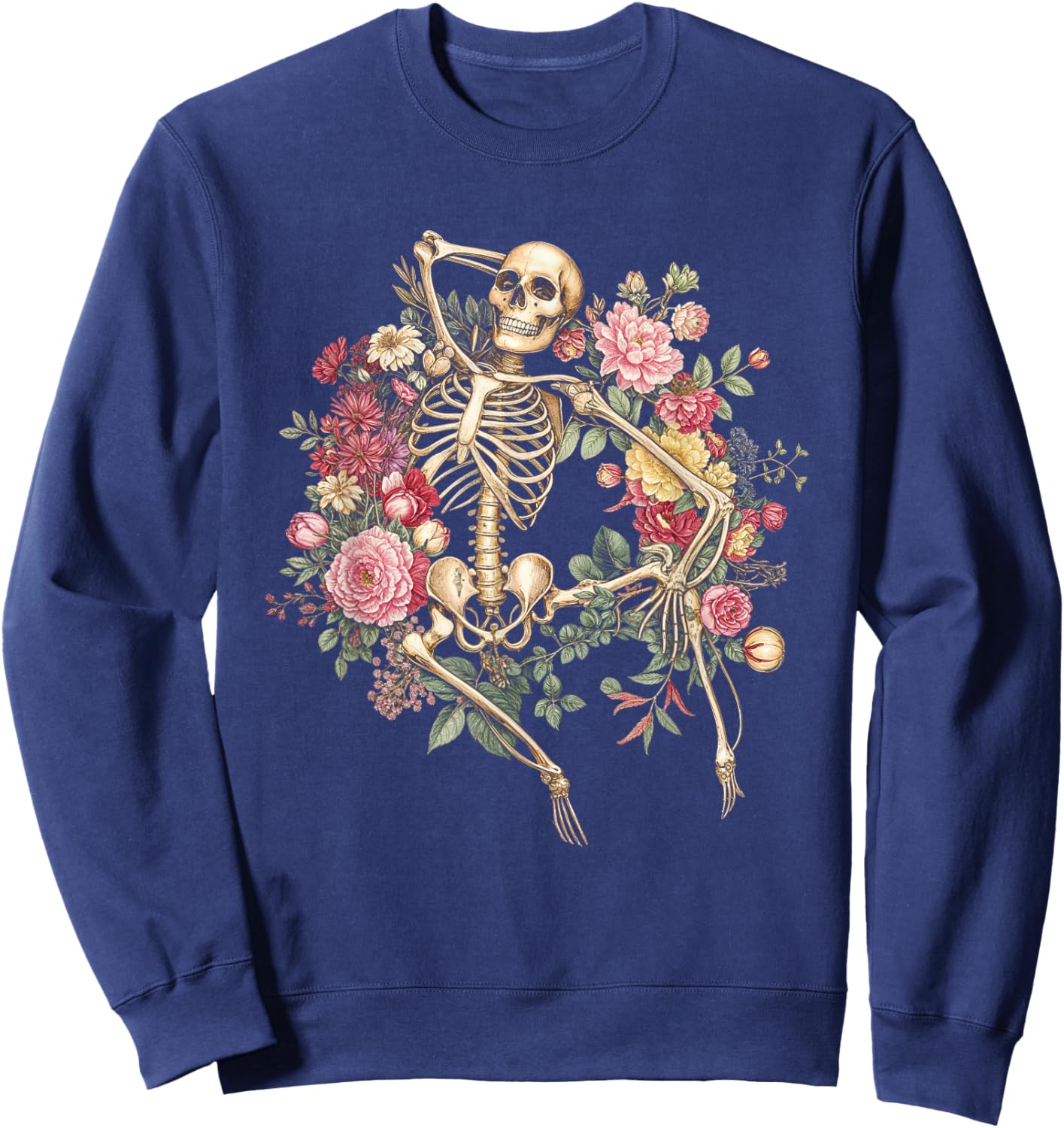 Floral Skeleton Vintage Goth Halloween Costume Sweatshirt - Sweatshirt | Navy