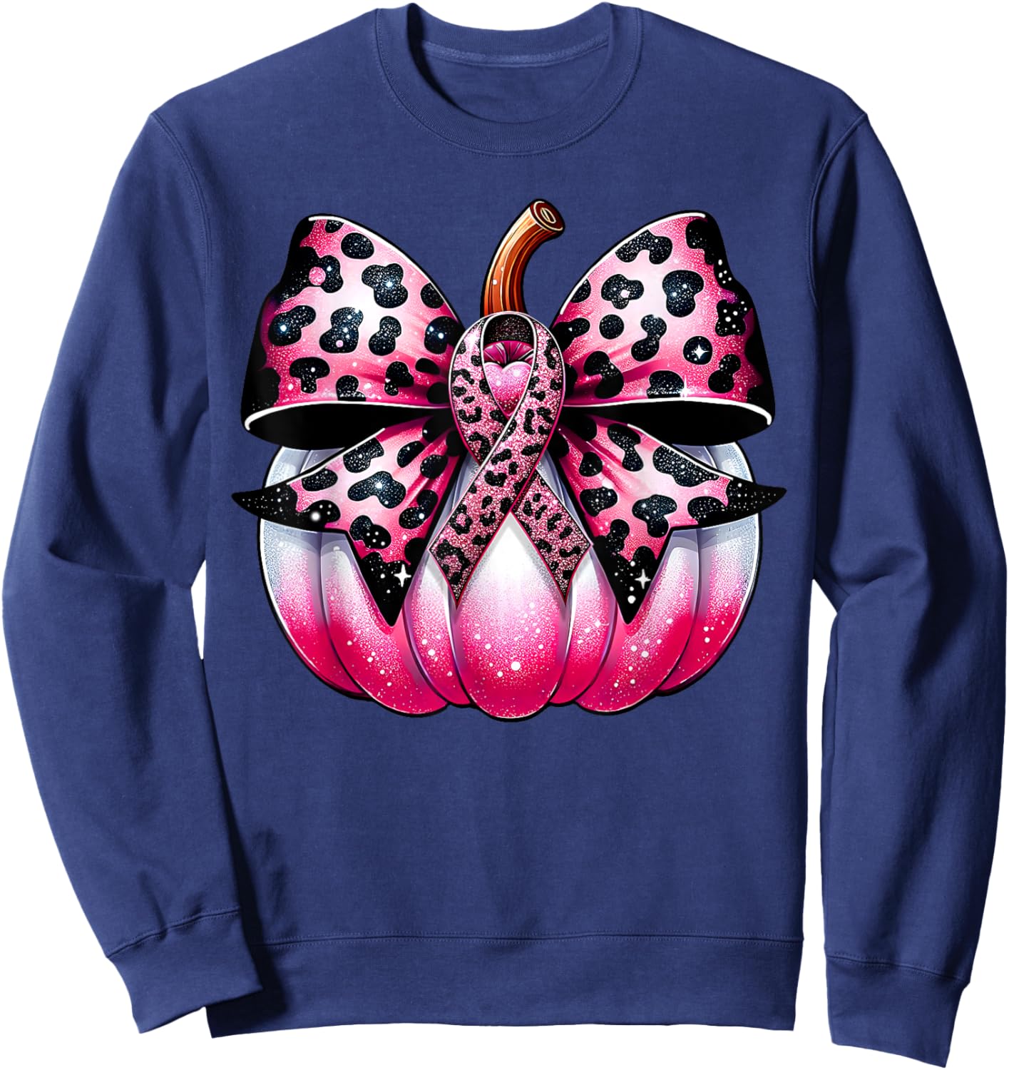 Coquette Bow Pumpkin Pink Ribbon Breast Cancer Awareness Sweatshirt - Sweatshirt | Navy