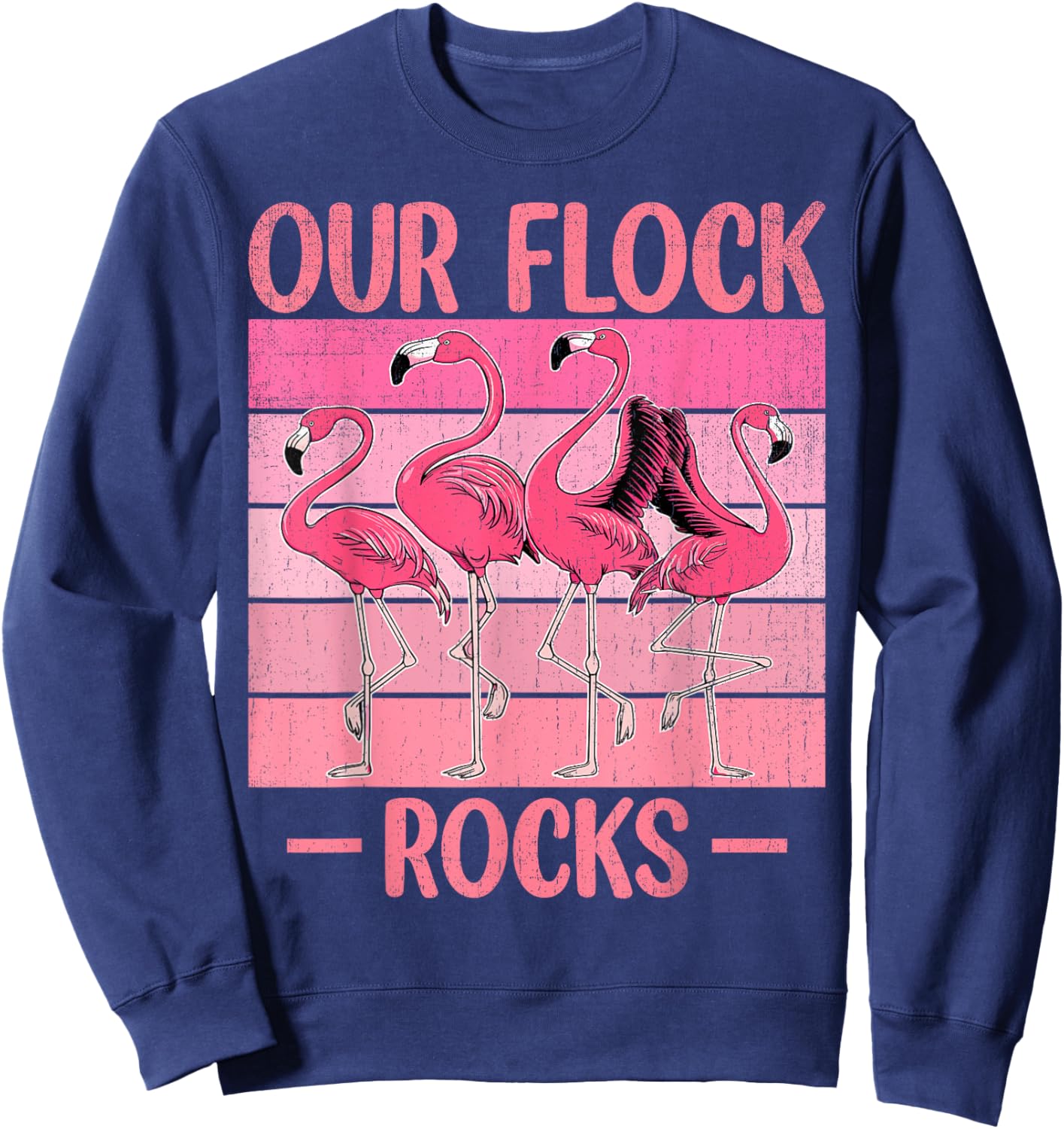 Our Flock Rocks Flamingos Lover Family Vacation Group Sweatshirt - Sweatshirt | Navy