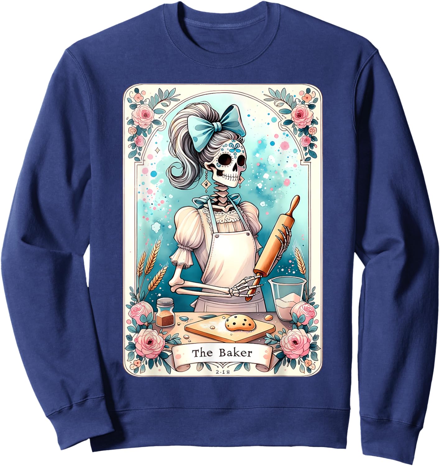 The Baker Tarot Card Skeleton Cook Witchy Chef Kitchen Lover Sweatshirt - Sweatshirt | Navy
