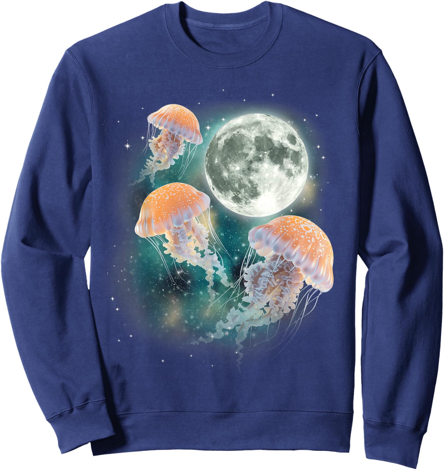 Three Jellyfish Moon | Underwater Ocean Life Parody Meme Sweatshirt - Sweatshirt | Navy