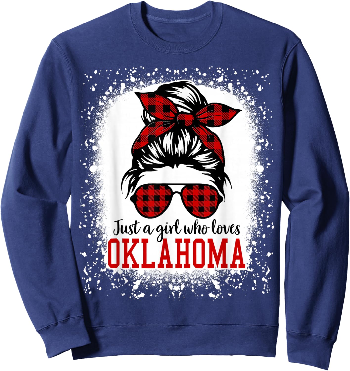 Oklahoma Women Girls Messy Bun Hair, I Love Oklahoma Sweatshirt - Sweatshirt | Navy