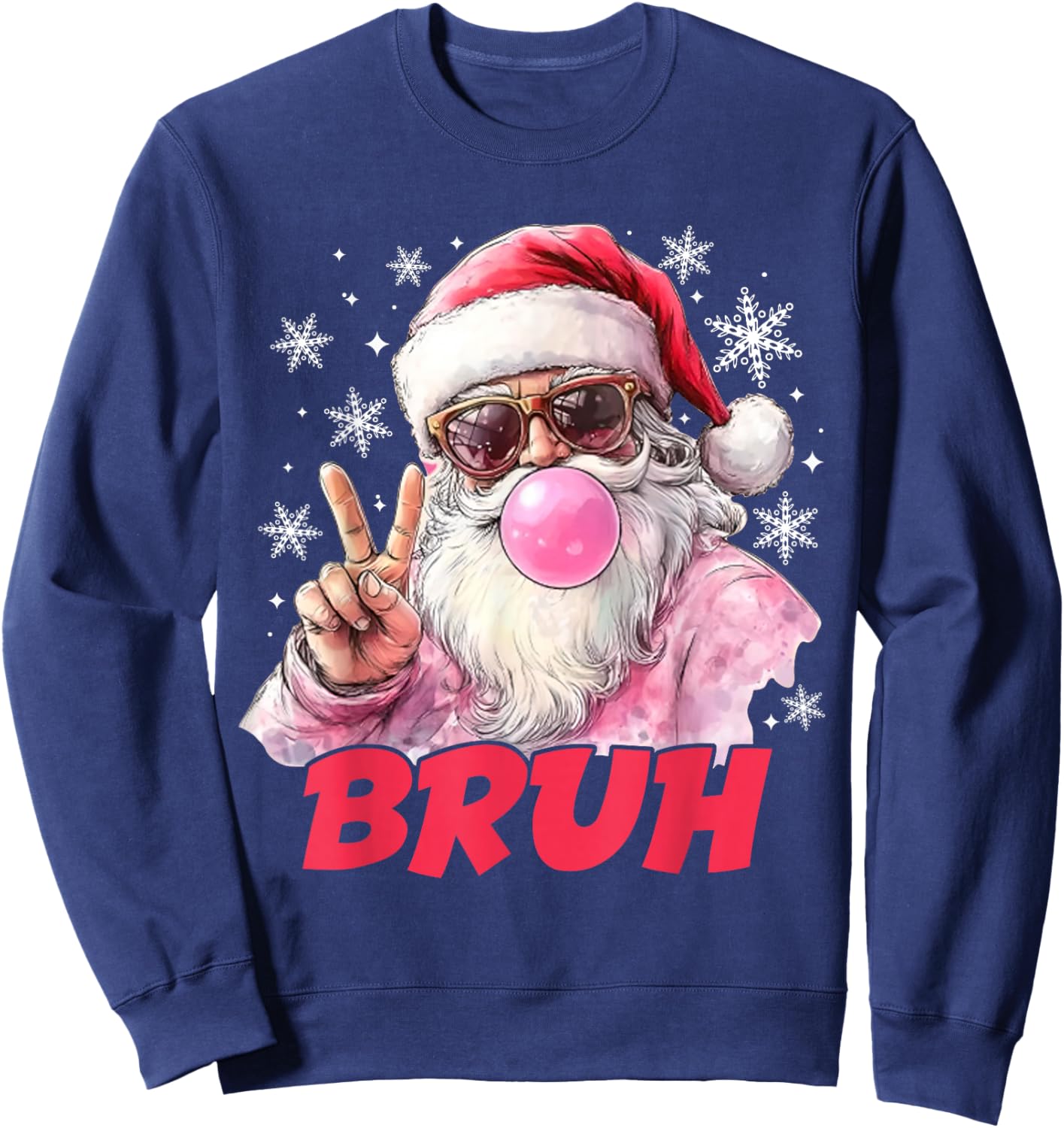Bruh Christmas Vintage Santa Peace Sign Teen Meme Boys Kids Sweatshirt - Sweatshirt | Navy