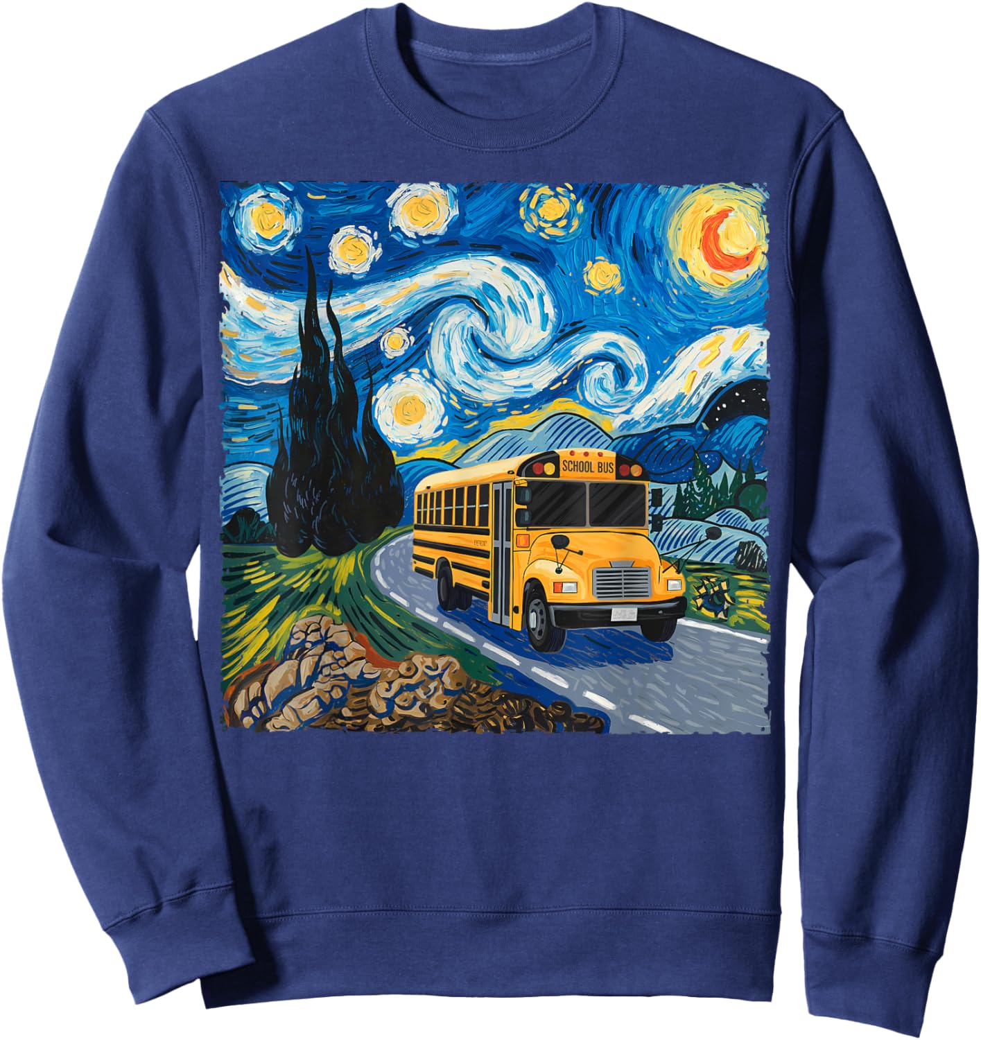 Starry Night School Bus Driver Van Gogh Art Style Halloween Sweatshirt - Sweatshirt | Navy