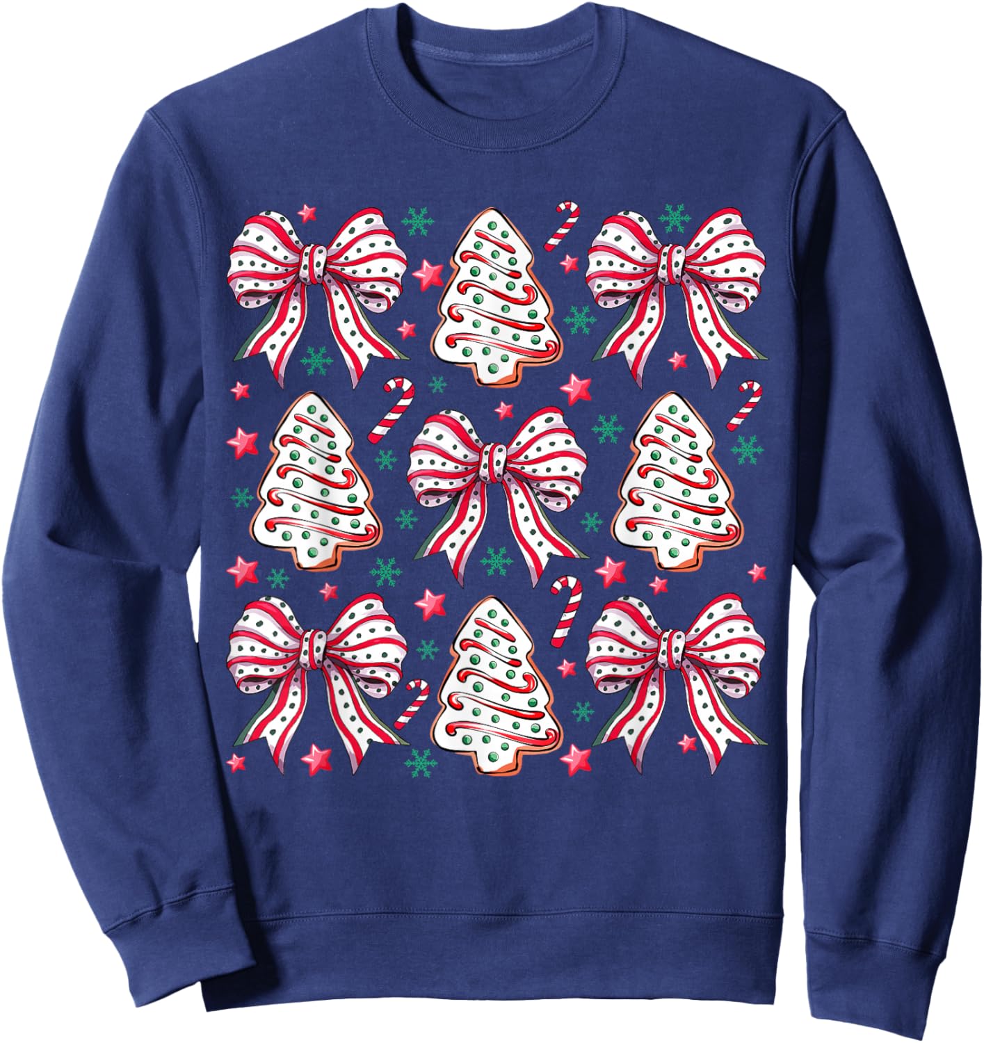 Coquette Bow Tree Cake Candy Cane Merry Christmas Women Kids Sweatshirt - Sweatshirt | Navy