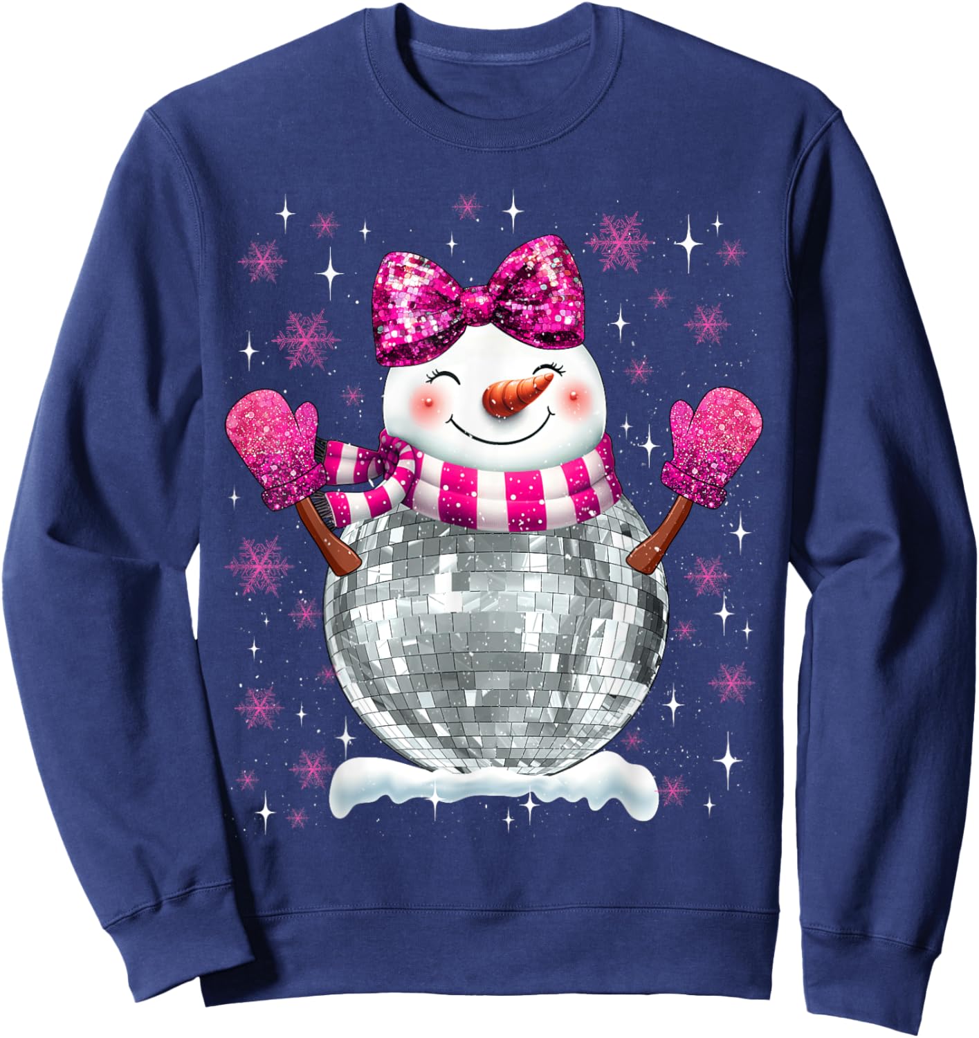 Cute Snowman Disco Ball Christmas Coquette Bow Women Girls Sweatshirt - Sweatshirt | Navy