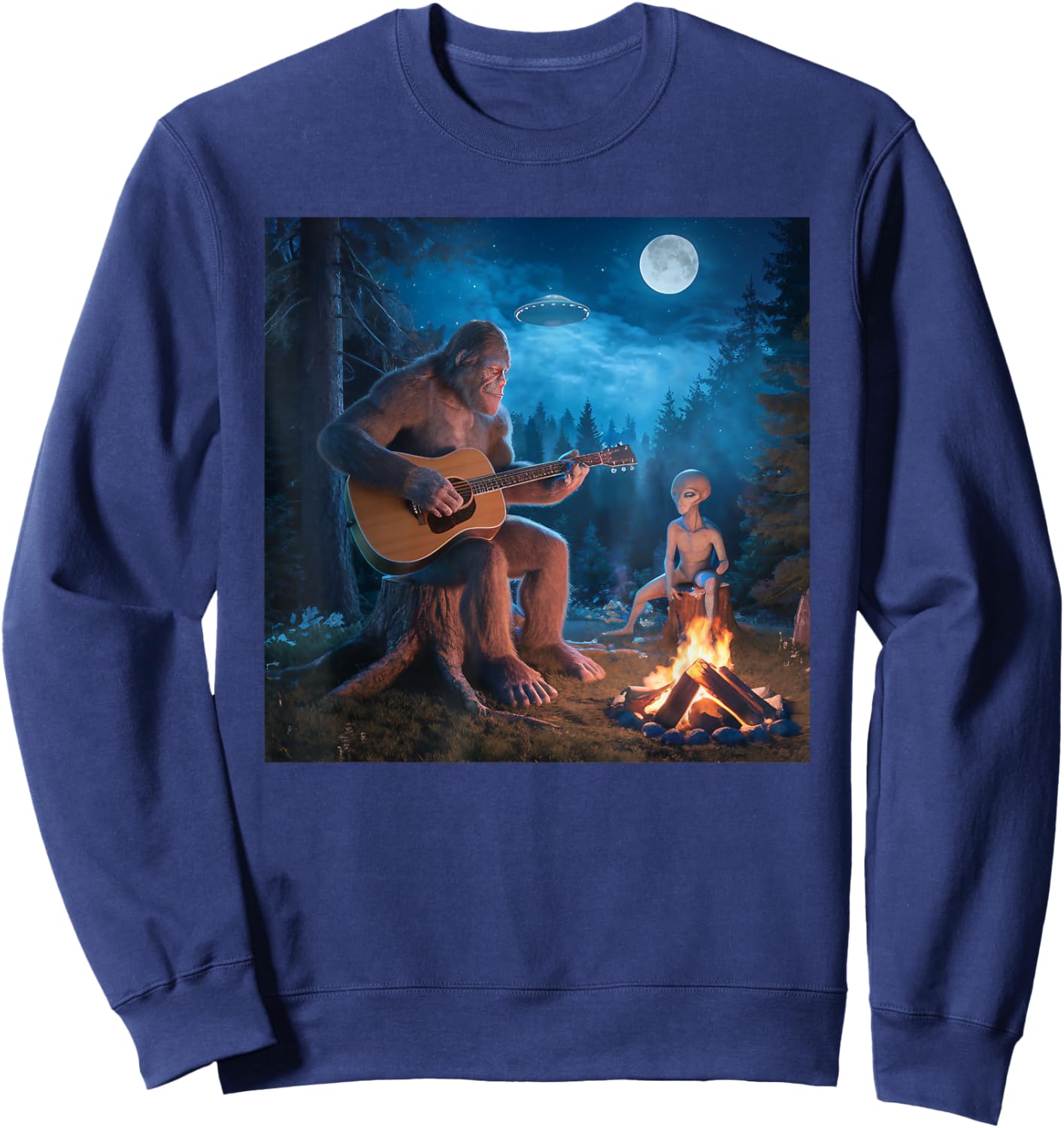 Bigfoot Alien Sasquatch Campfire UFO Music Night Scene Sweatshirt - Sweatshirt | Navy