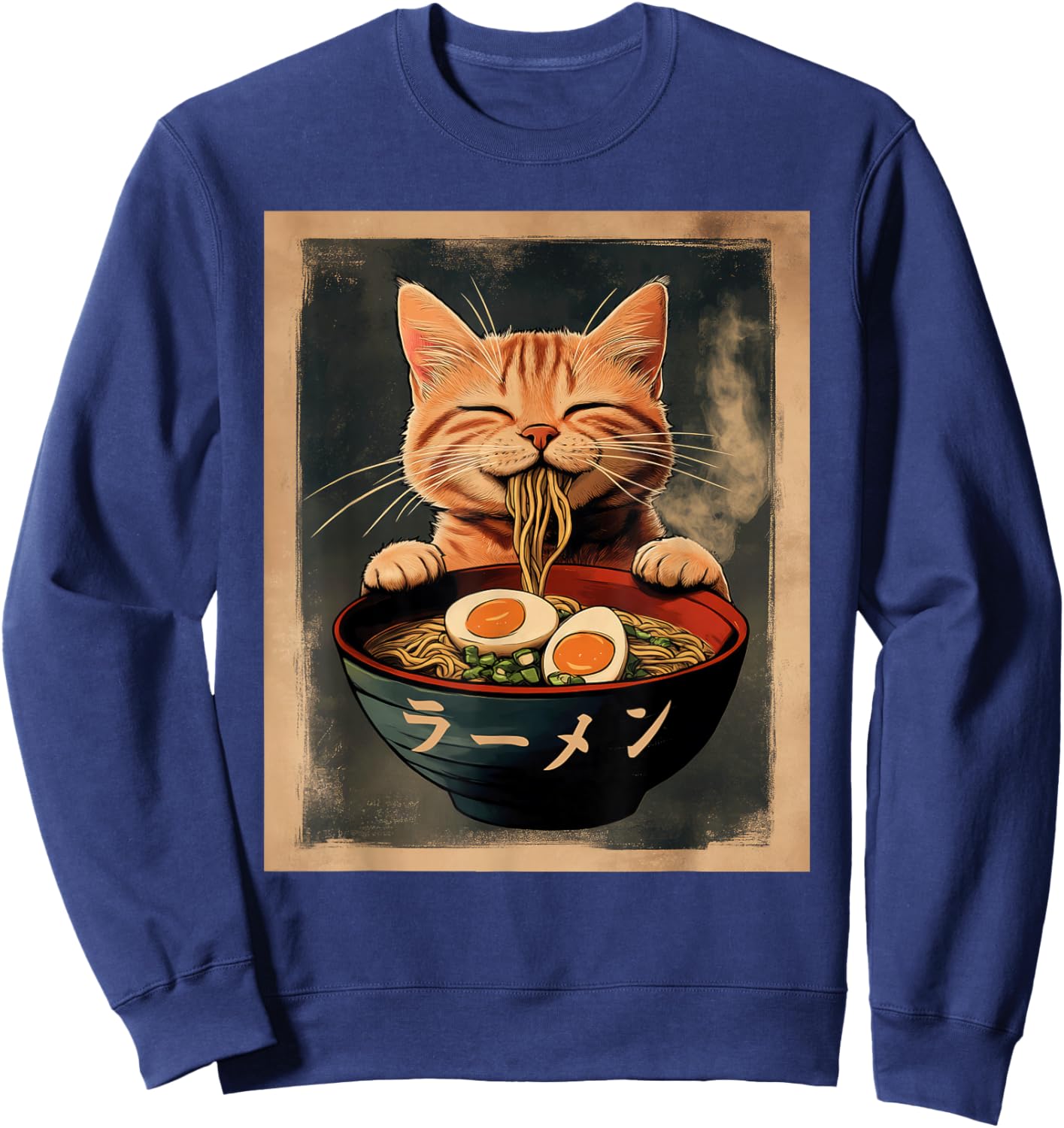 Funny Ginger Cat Ramen Japanese Kawaii Anime Sweatshirt - Sweatshirt | Navy