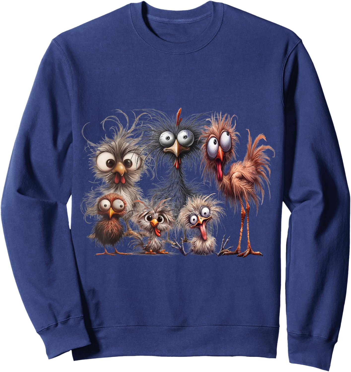 Funny Chicken Lovers - Crazy Chicken Family Matching Eagerly Funny Chicken Art - , Black, Small, Short Sleeve Sweatshirt - Sweatshirt | Navy