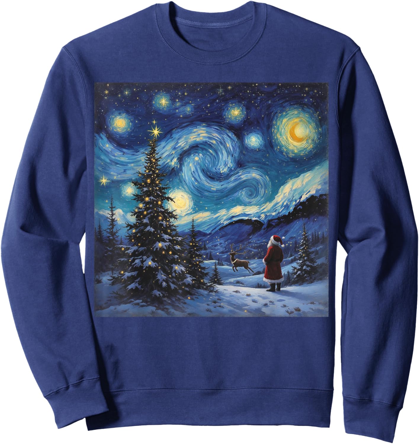 Xmas Santa Van Gogh Famous Painting Starry Night Christmas Sweatshirt - Sweatshirt | Navy
