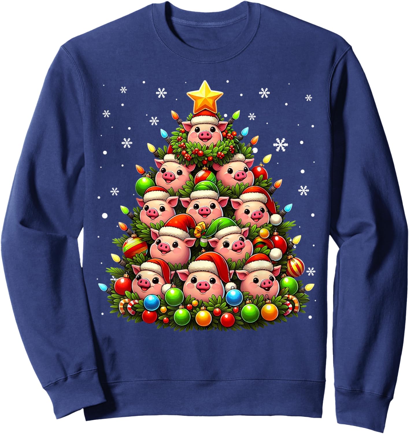 Ugly Christmas Sweater Day Funny Pig Christmas Tree Xmas Sweatshirt - Sweatshirt | Navy