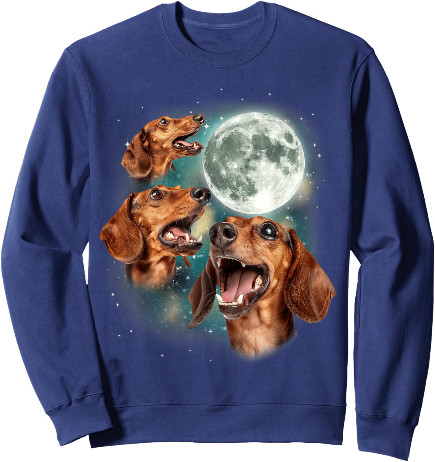 Three Dachshund Moon | 3 Wiener Pups Dog Lover Dachshund Pet Sweatshirt - Sweatshirt | Navy